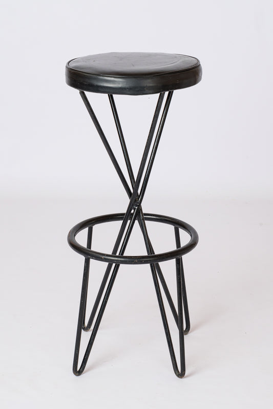 Black Leatherette & Steel CM127 Stool by Thonet - 1960s