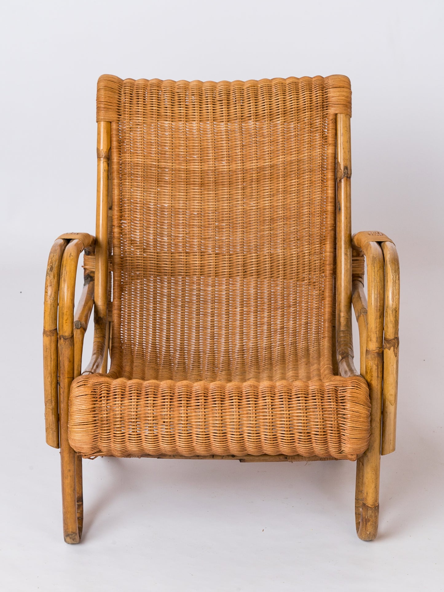 Rattan & Wicker Armchair att. Louis Baillon - France 1960's