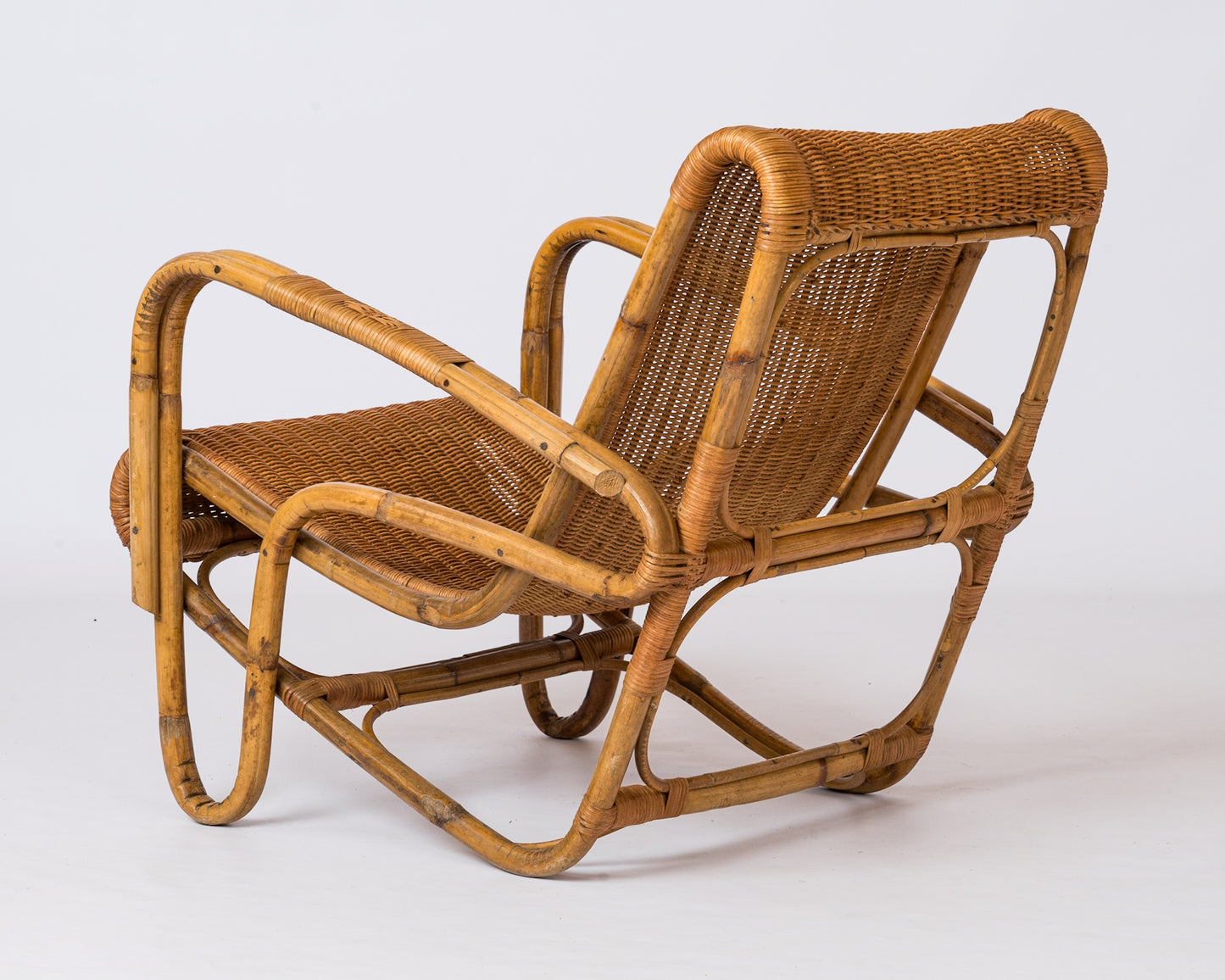 Rattan & Wicker Armchair att. Louis Baillon - France 1960's