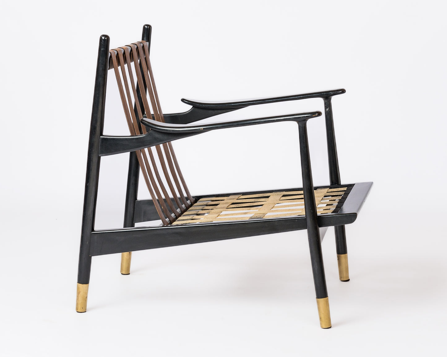 Mid Century Black Lacquered Wood Armchair in style of Gio Ponti - Italy 1960's