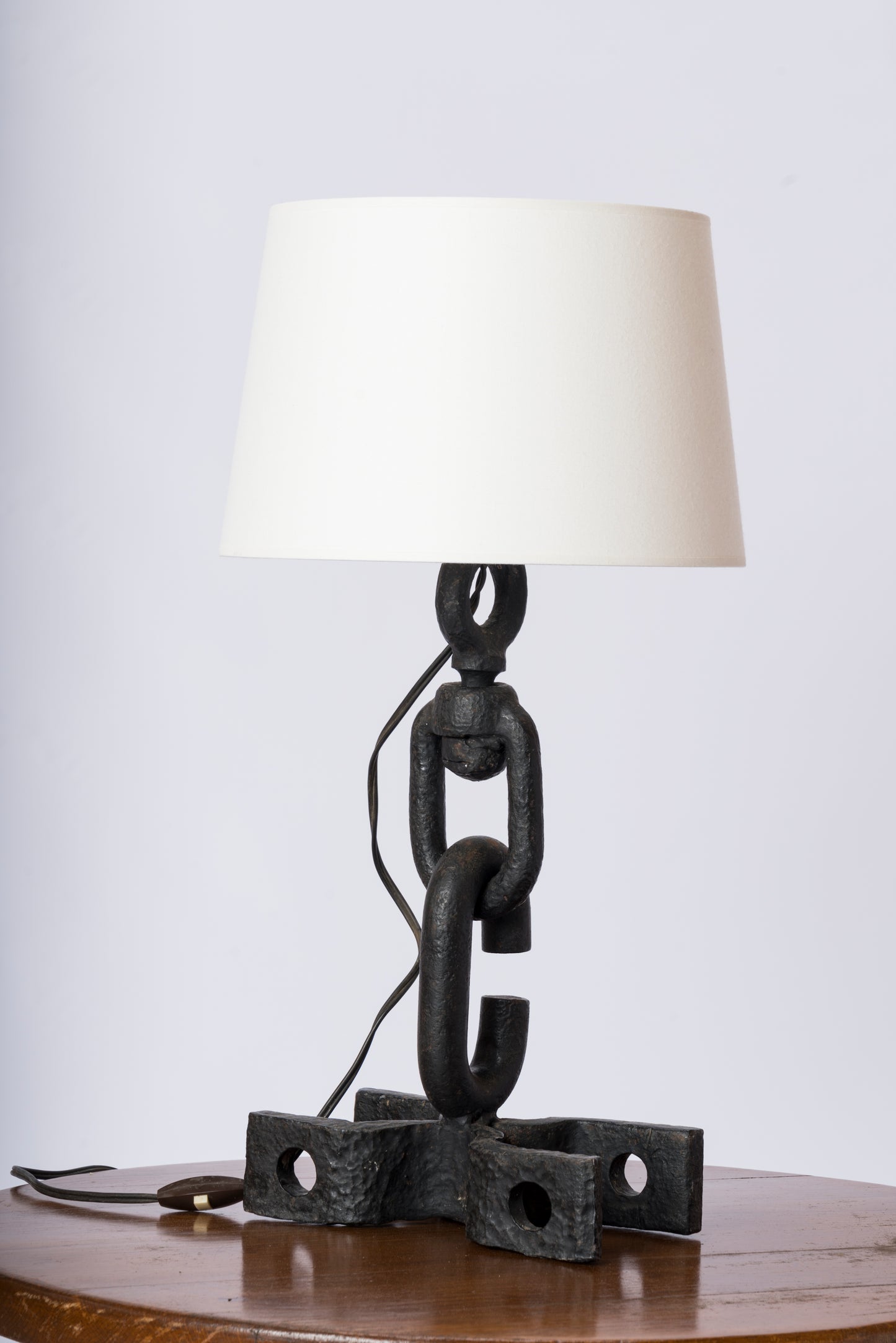 Brutalist Cast and Wrought Iron Table Lamp - France 1970's