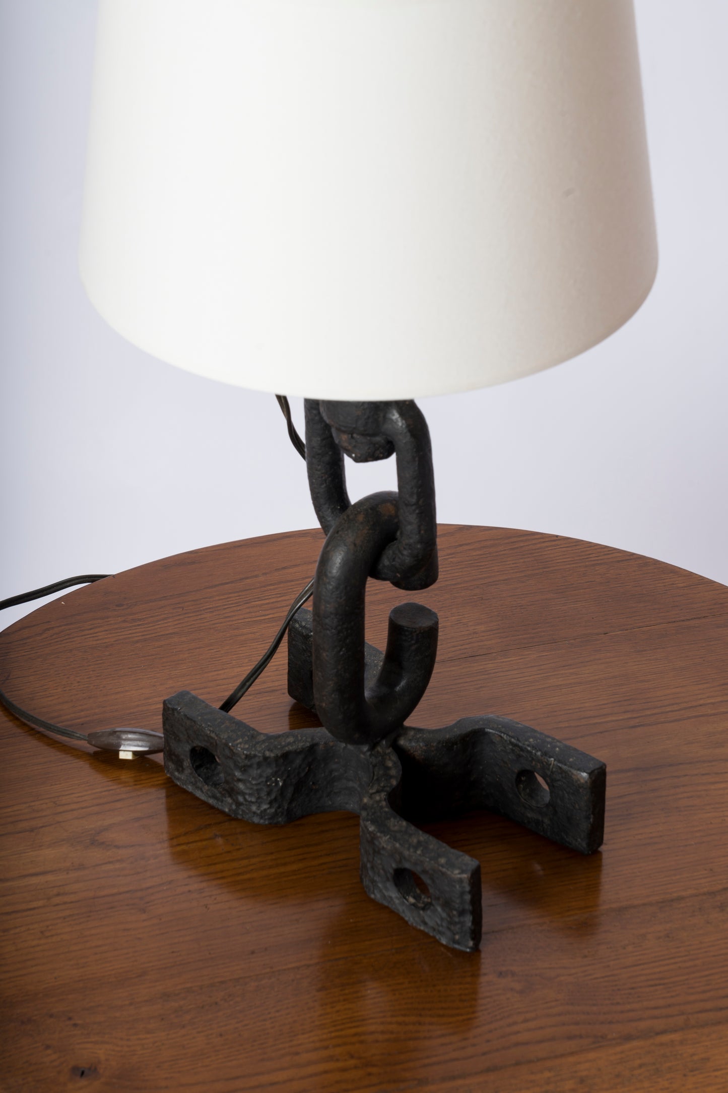 Brutalist Cast and Wrought Iron Table Lamp - France 1970's