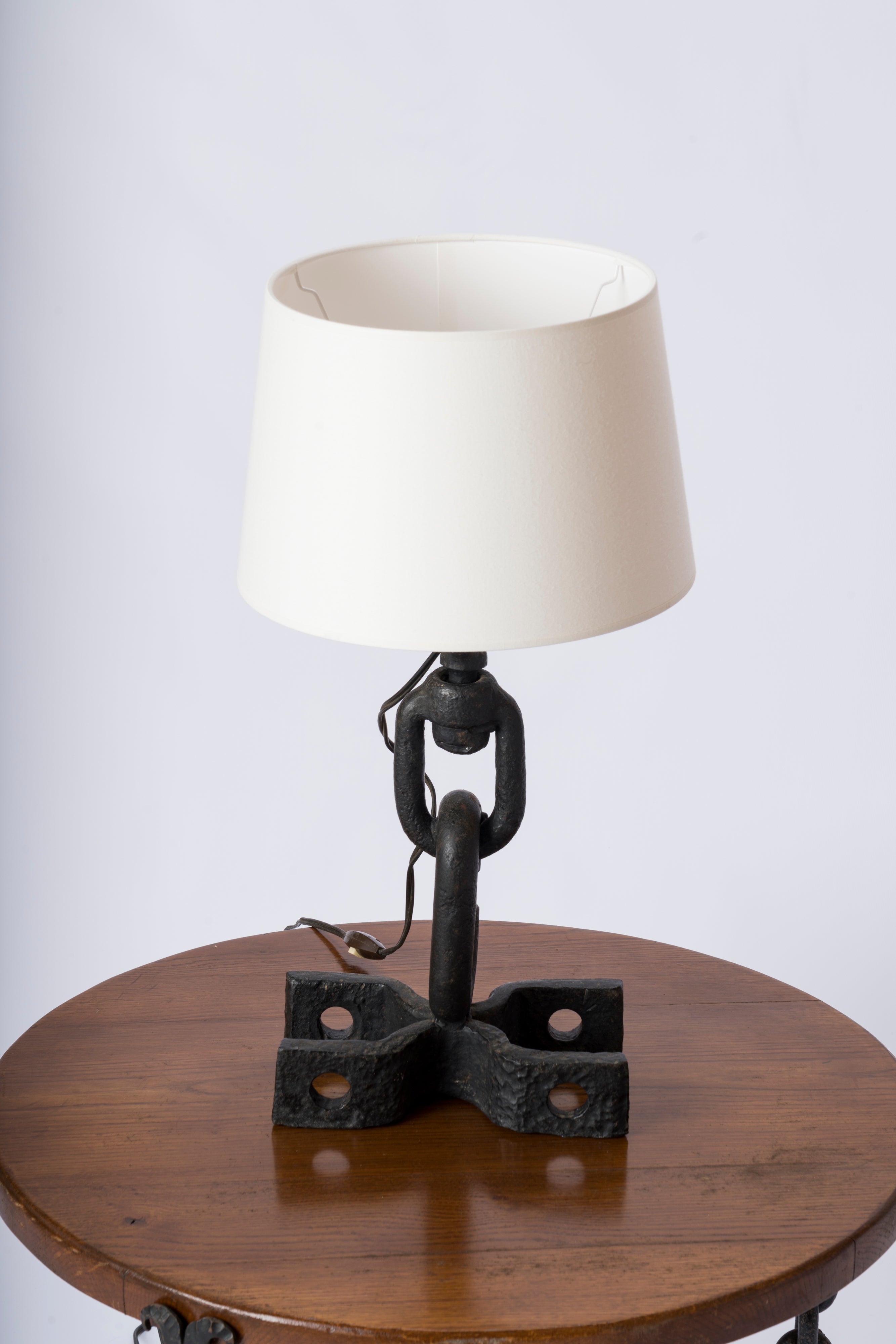 Brutalist Cast and Wrought Iron Table Lamp - France 1970's