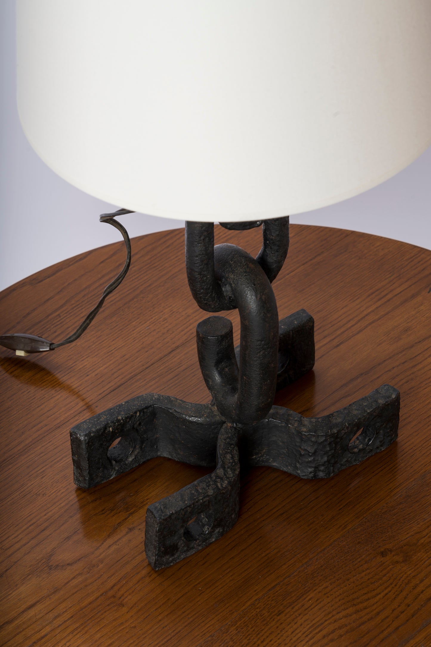 Brutalist Cast and Wrought Iron Table Lamp - France 1970's