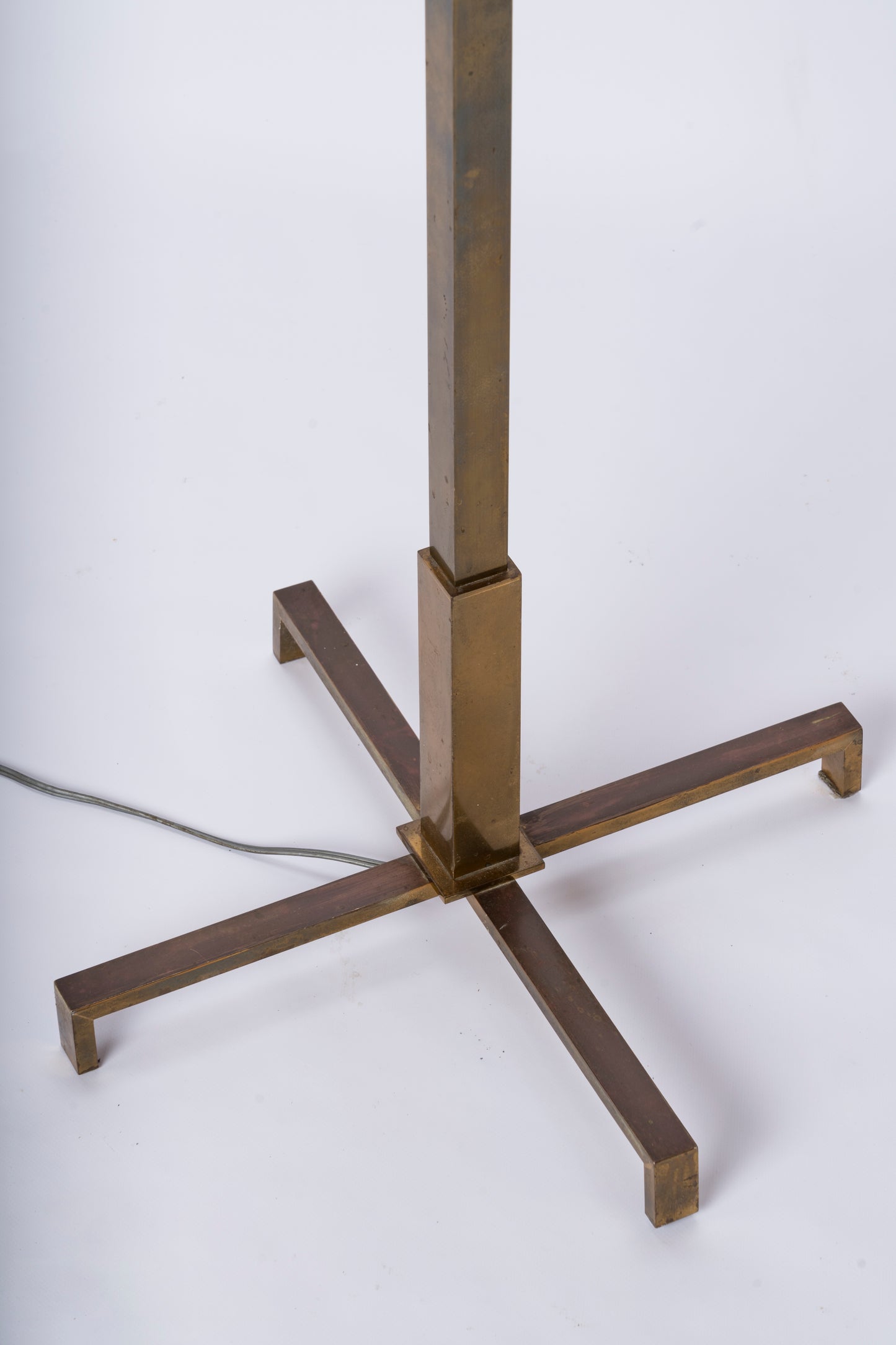 Brass, White Lacquered Steel & Opaline Floor Lamp - Germany 1970's