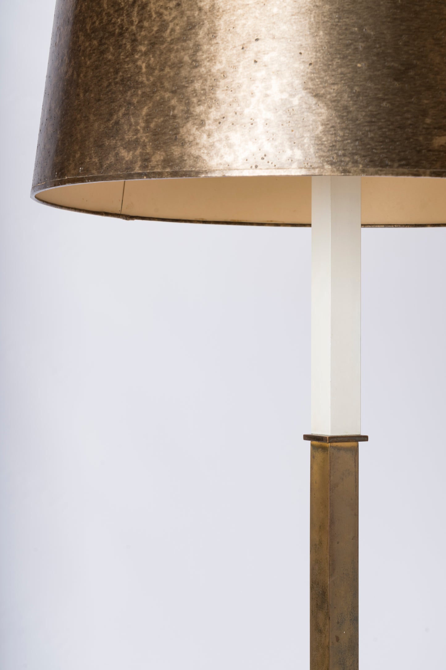 Brass, White Lacquered Steel & Opaline Floor Lamp - Germany 1970's