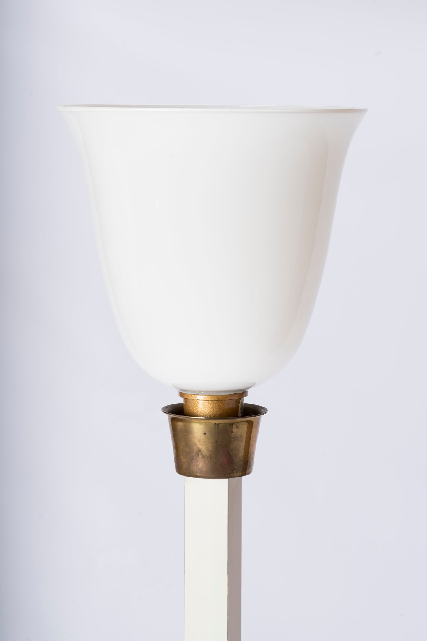 Brass, White Lacquered Steel & Opaline Floor Lamp - Germany 1970's