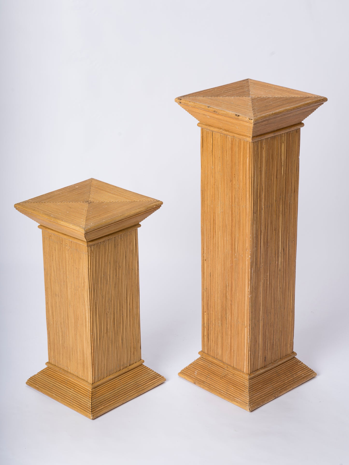 Pair of Rattan Pedestals att. Vivai del Sud - Italy 1970's