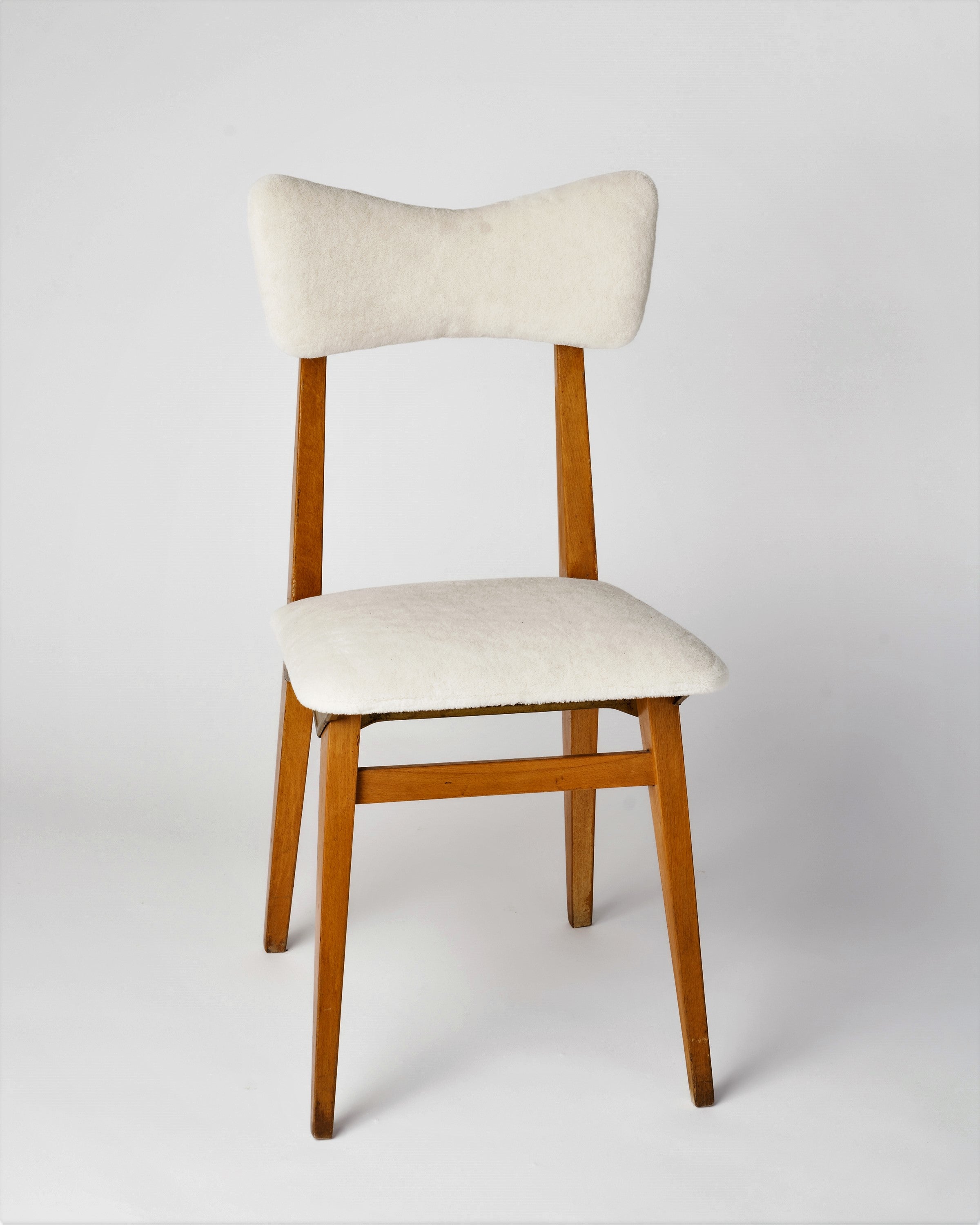 Modernist Beech and White Mohair Chair by Francor, Italy 1960's