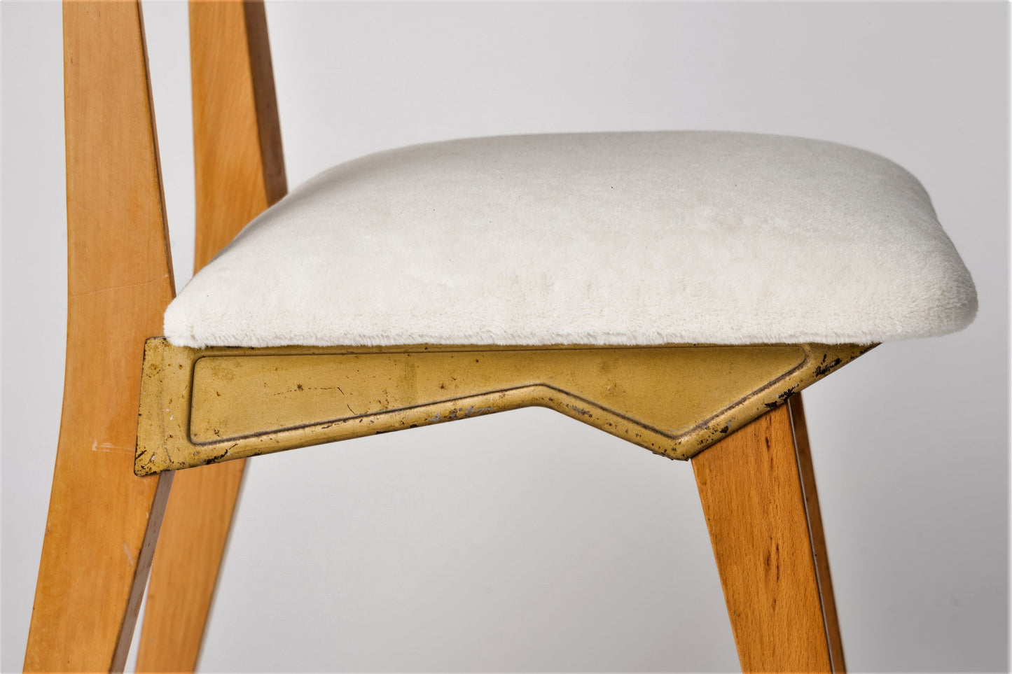 Modernist Beech and White Mohair Chair by Francor, Italy 1960's