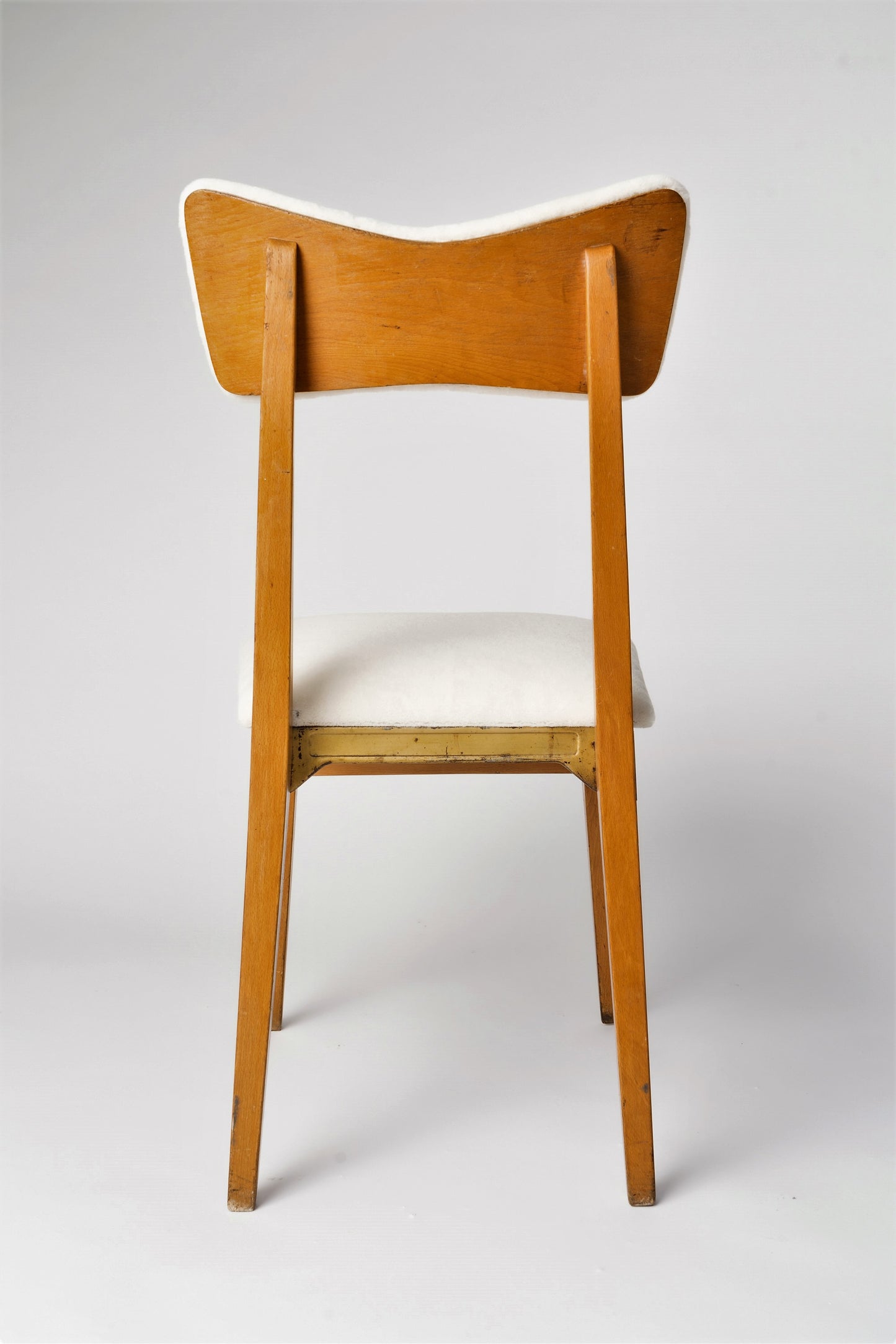 Modernist Beech and White Mohair Chair by Francor, Italy 1960's