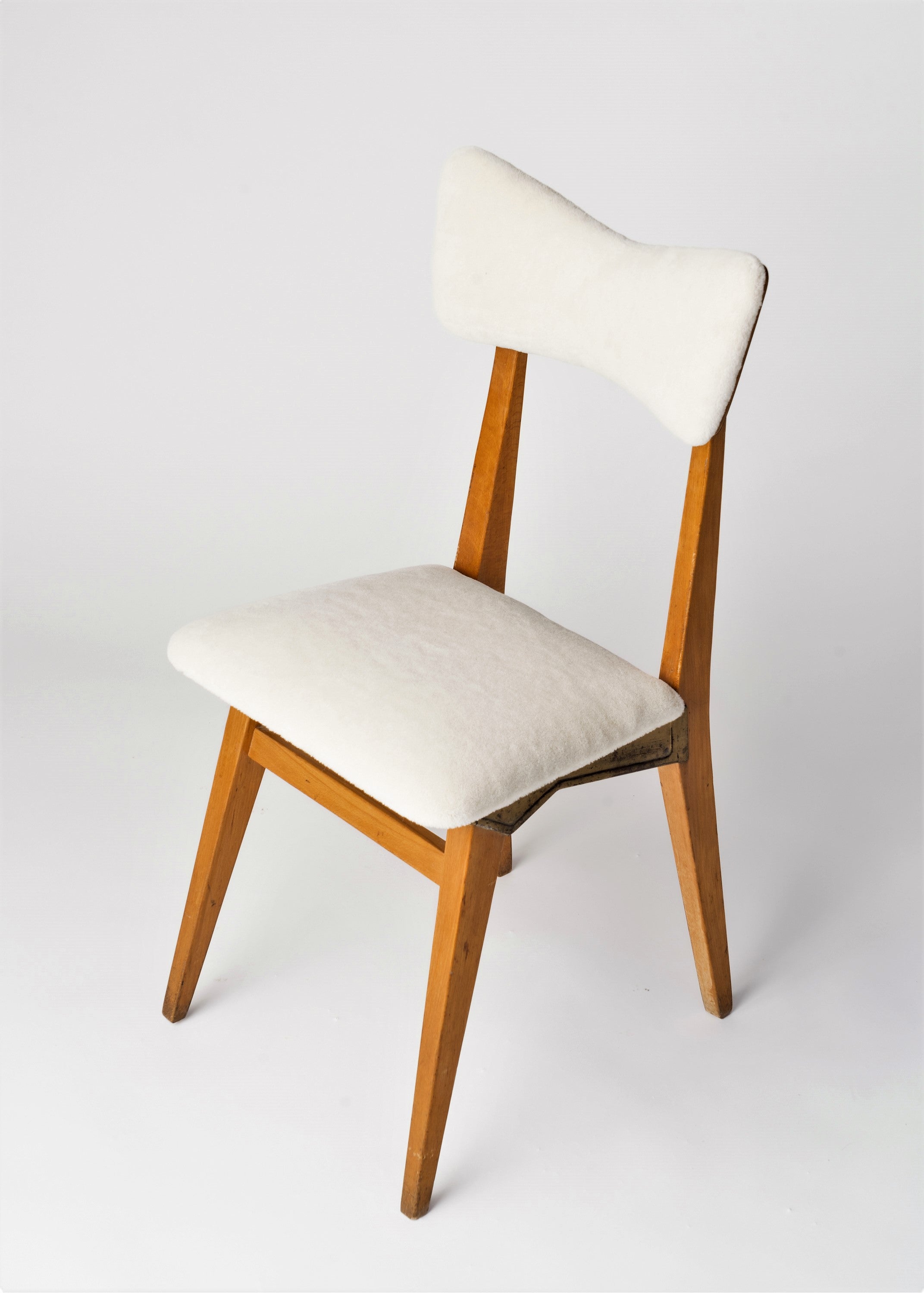 Modernist Beech and White Mohair Chair by Francor, Italy 1960's