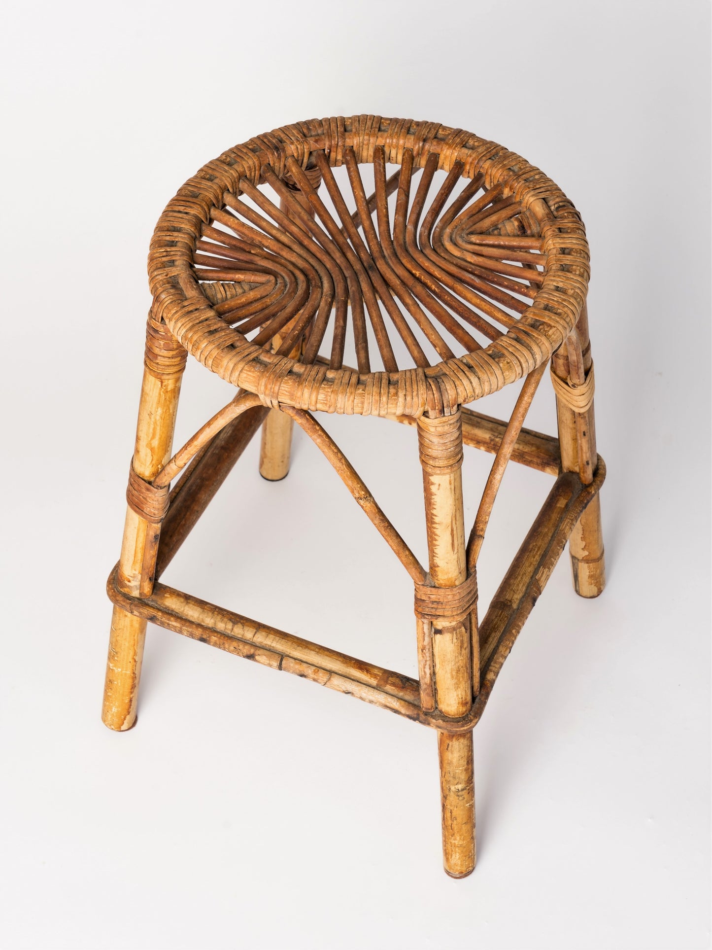 Modernist Rattan Stool, France, 1960's