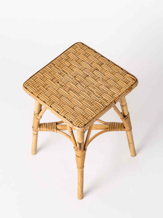 Petite Rattan Stool in the Style of Louis Sognot, France, 1960's