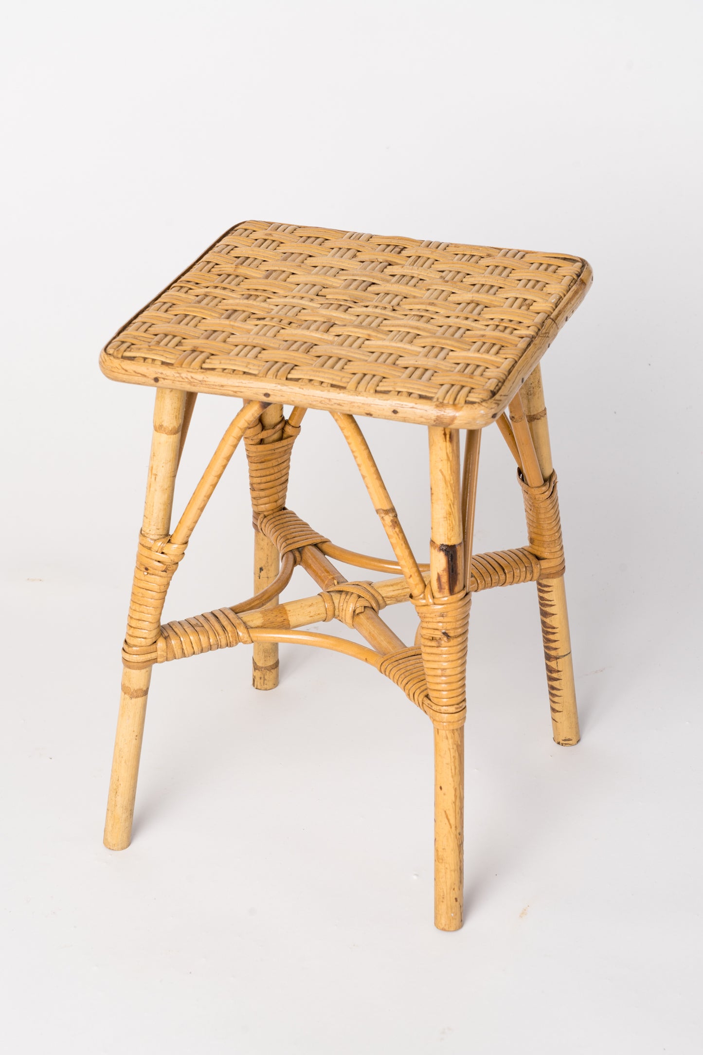 Petite Rattan Stool in the Style of Louis Sognot, France, 1960's