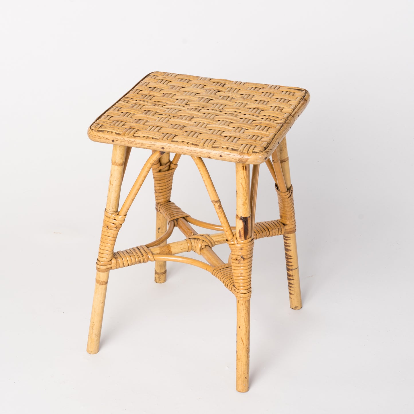 Petite Rattan Stool in the Style of Louis Sognot, France, 1960's