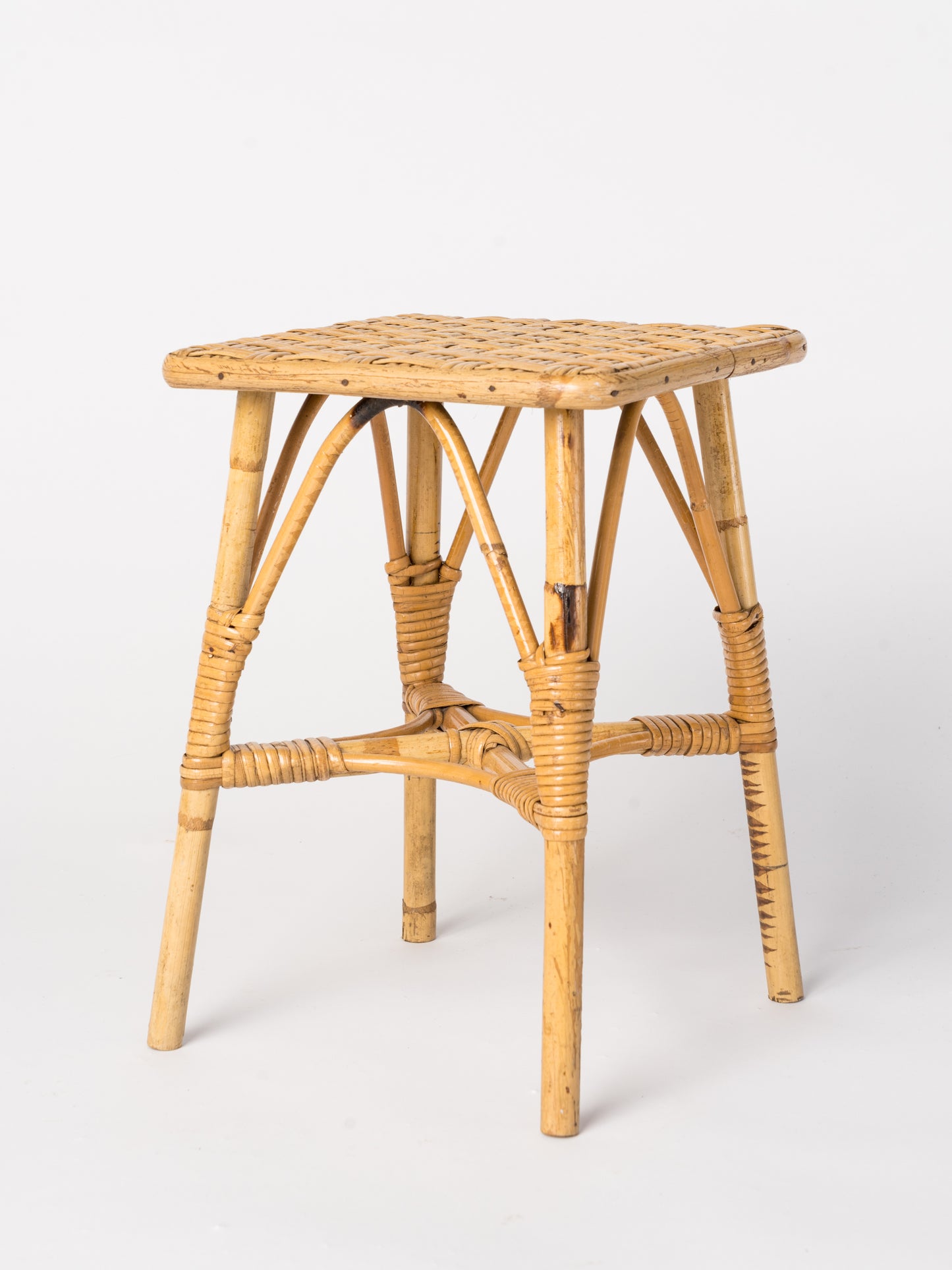 Petite Rattan Stool in the Style of Louis Sognot, France, 1960's