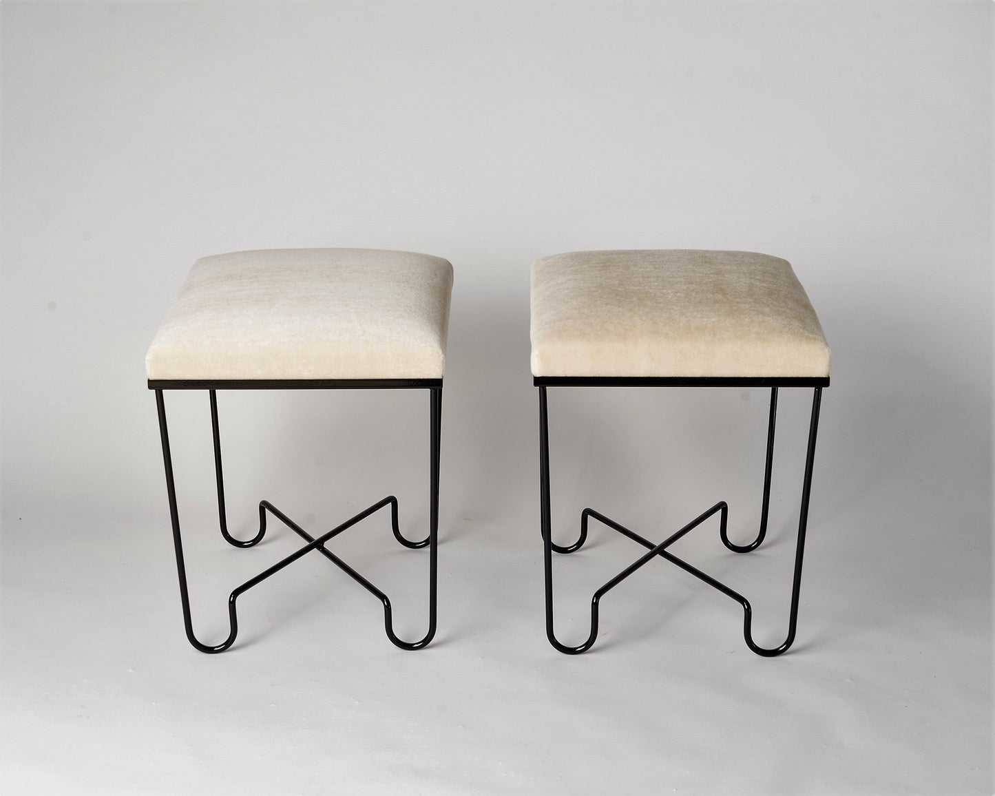 Aronde Black Lacquered Feet and Creme Mohair Benches by Facto Atelier Paris