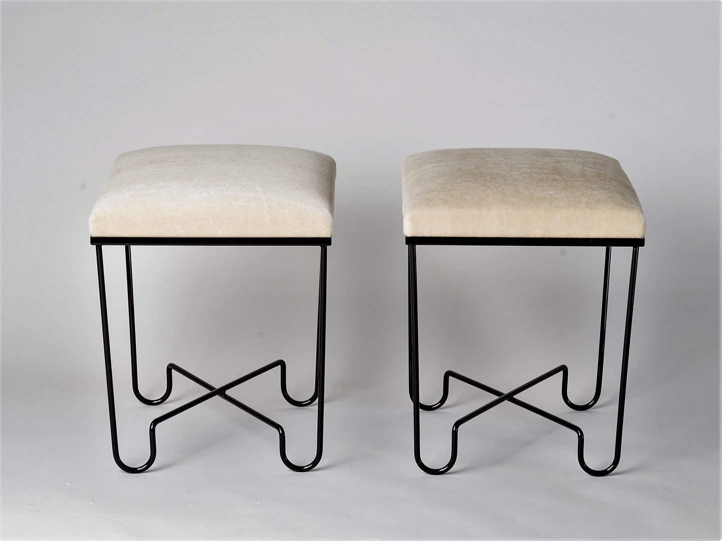 Aronde Black Lacquered Feet and Creme Mohair Benches by Facto Atelier Paris