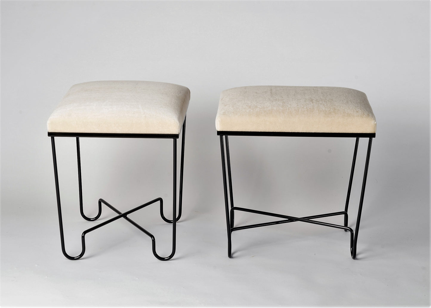 Aronde Black Lacquered Feet and Creme Mohair Benches by Facto Atelier Paris