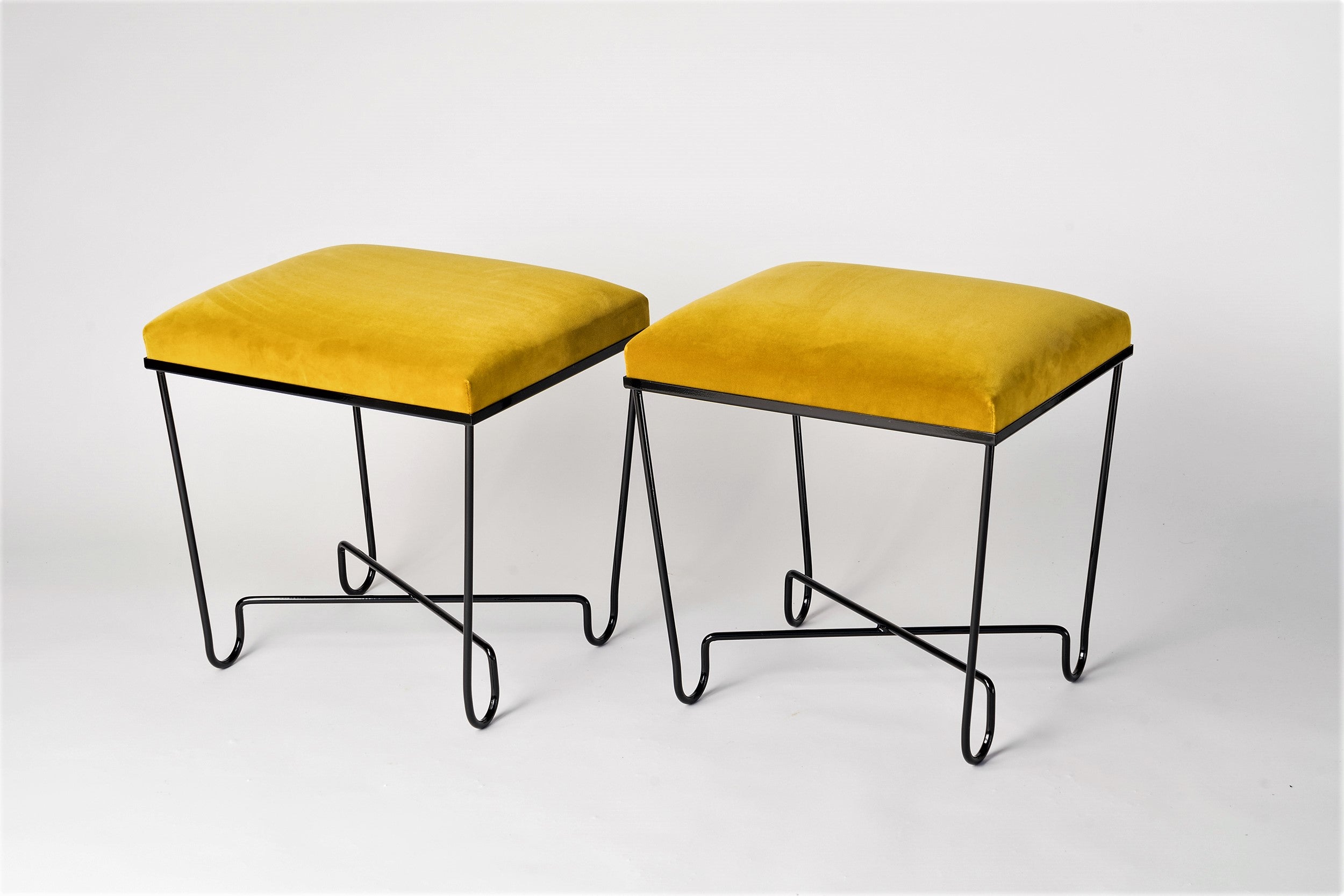 Aronde Black Lacquered Feet and Gold Velvet Benches by Facto Atelier Paris