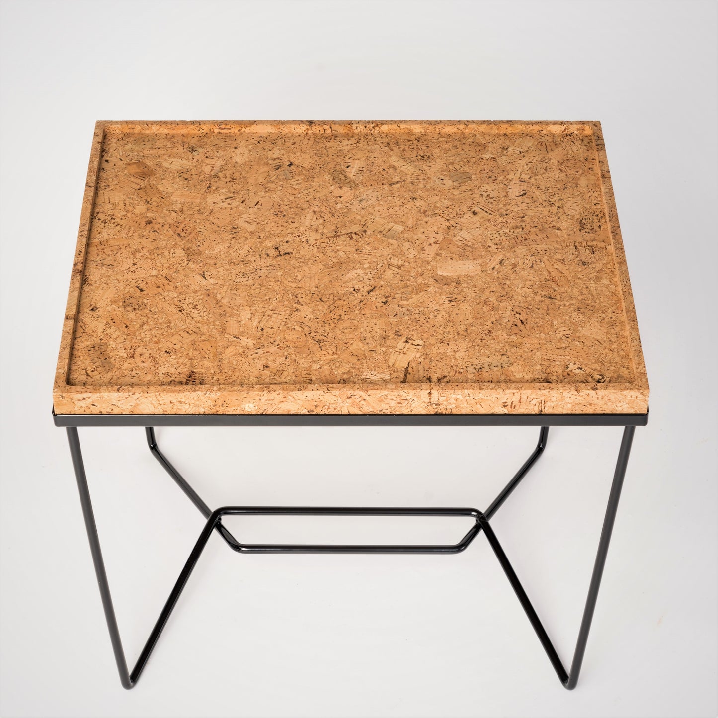 "Trombone" Black Lacquered Steel & Natural Cork Side Table by Facto Atelier Paris