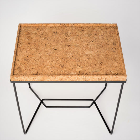 "Trombone" Black Lacquered Steel & Natural Cork Side Table by Facto Atelier Paris