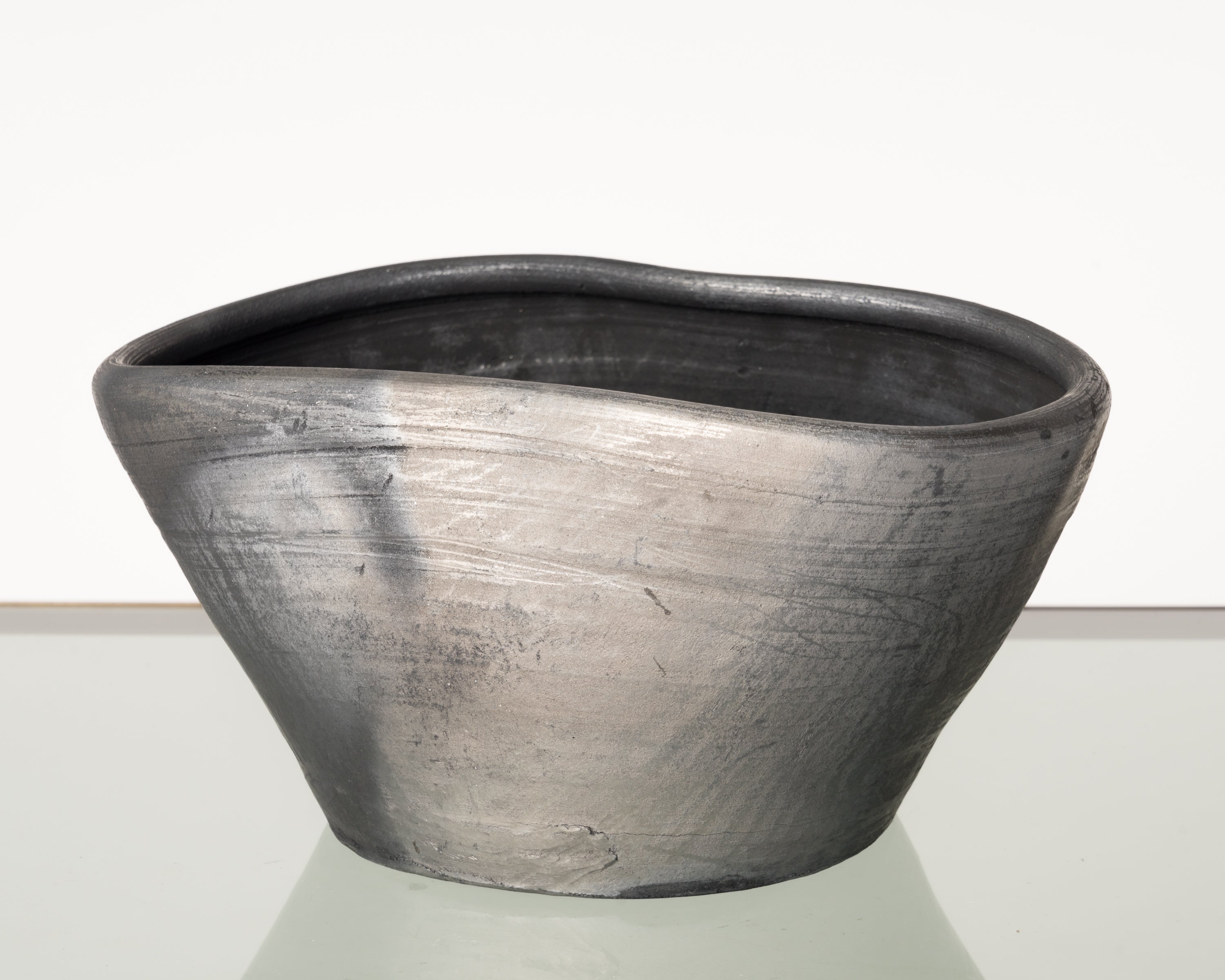 Brutalist Charcoal and Silver Finish Terracotta Bowl by Facto Atelier Paris