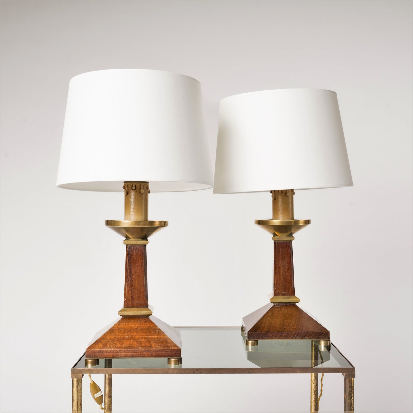 Pair of Neo-Classical Mahogany and Brass Table Lamps - France 1960's