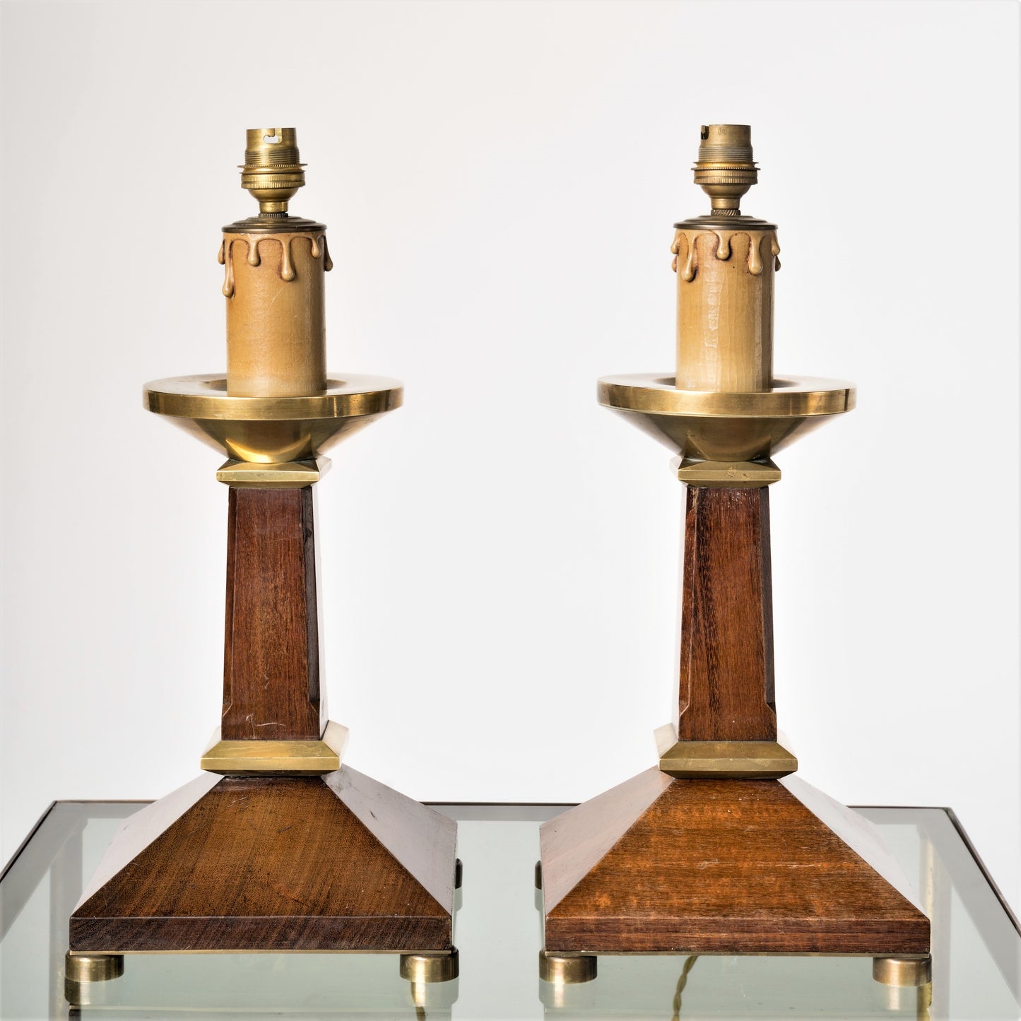 Pair of Neo-Classical Mahogany and Brass Table Lamps - France 1960's