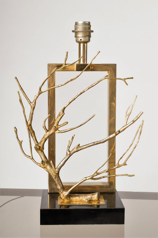 Sculptural Brass and Gilt Tree Branch Shaped Table Lamp - France 1970's