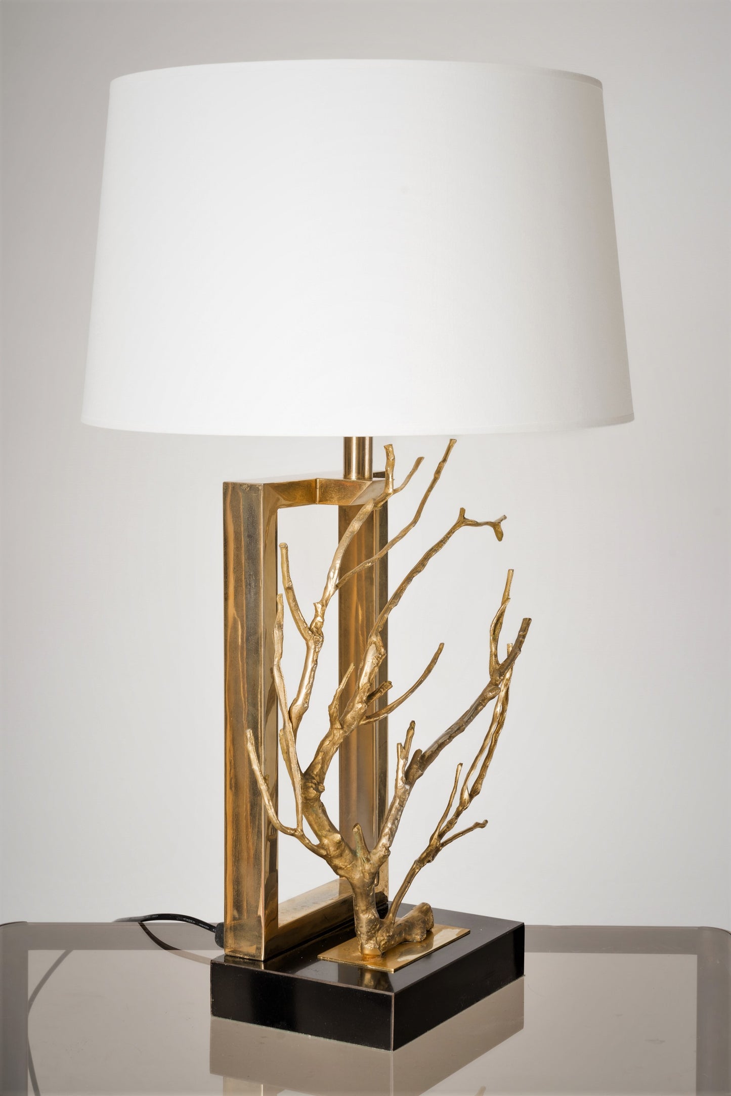 Sculptural Brass and Gilt Tree Branch Shaped Table Lamp - France 1970's