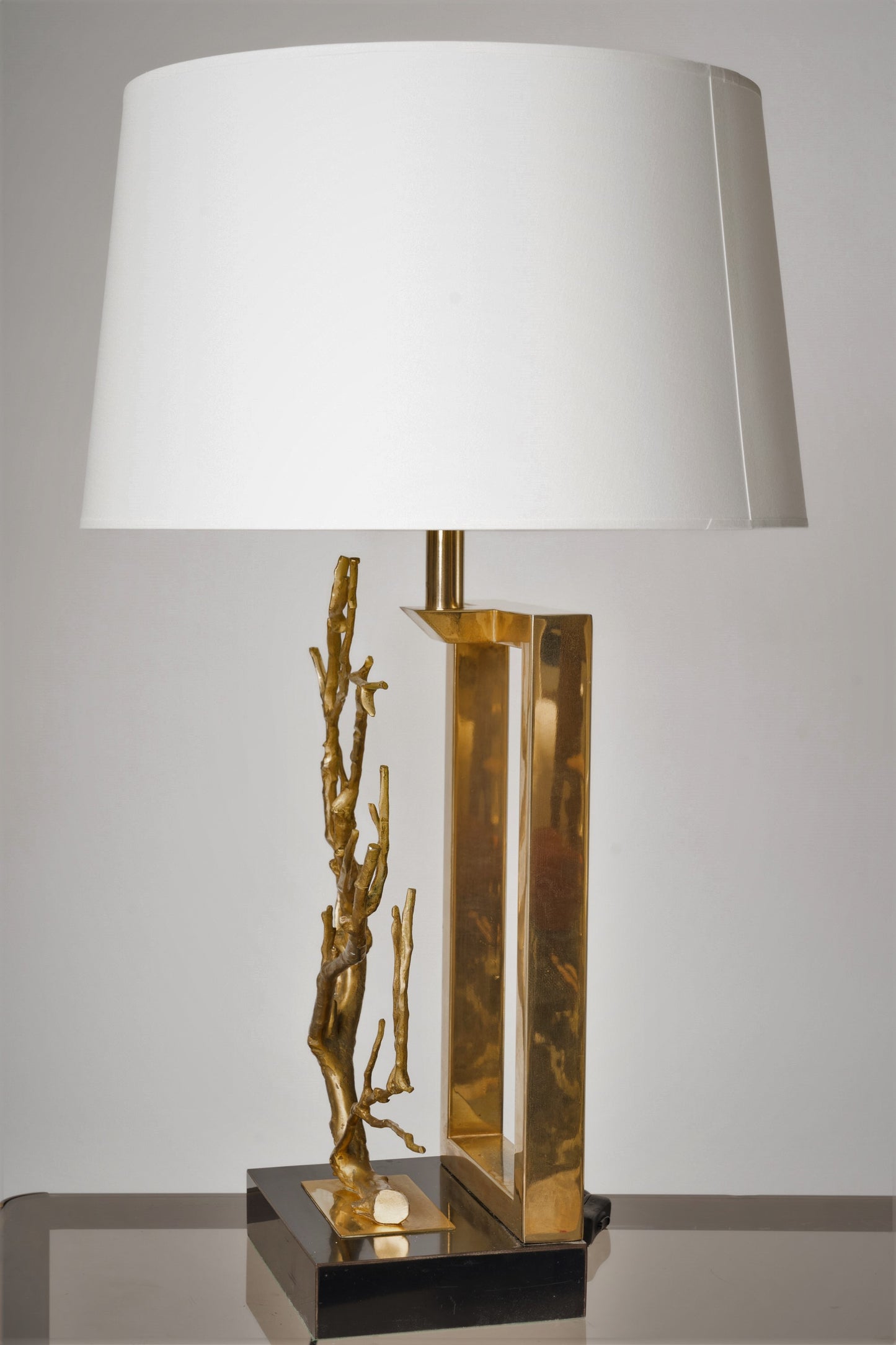 Sculptural Brass and Gilt Tree Branch Shaped Table Lamp - France 1970's