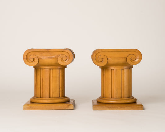 Memphis Inspired Solid Sycamore Ionic Stools or End Tables, Italy, 1970's