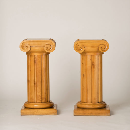 Memphis Inspired Solid Sycamore Ionic Pedestals or Gueridon, Italy 1970's