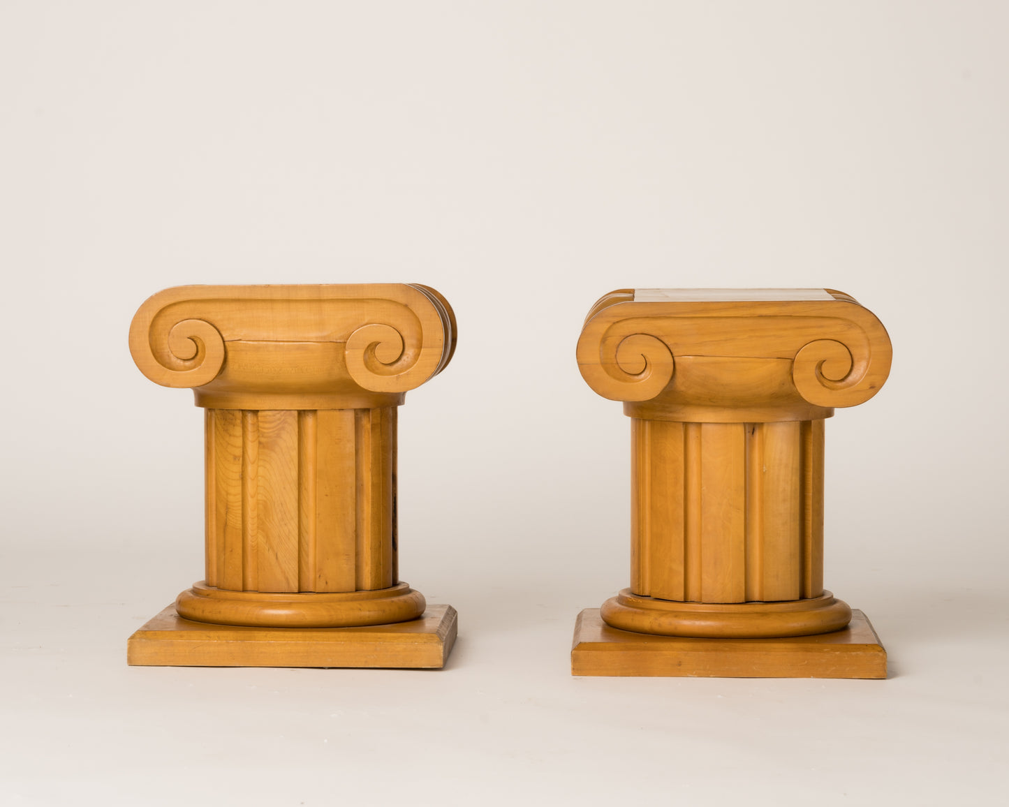 Memphis Inspired Solid Sycamore Ionic Stools or End Tables, Italy, 1970's