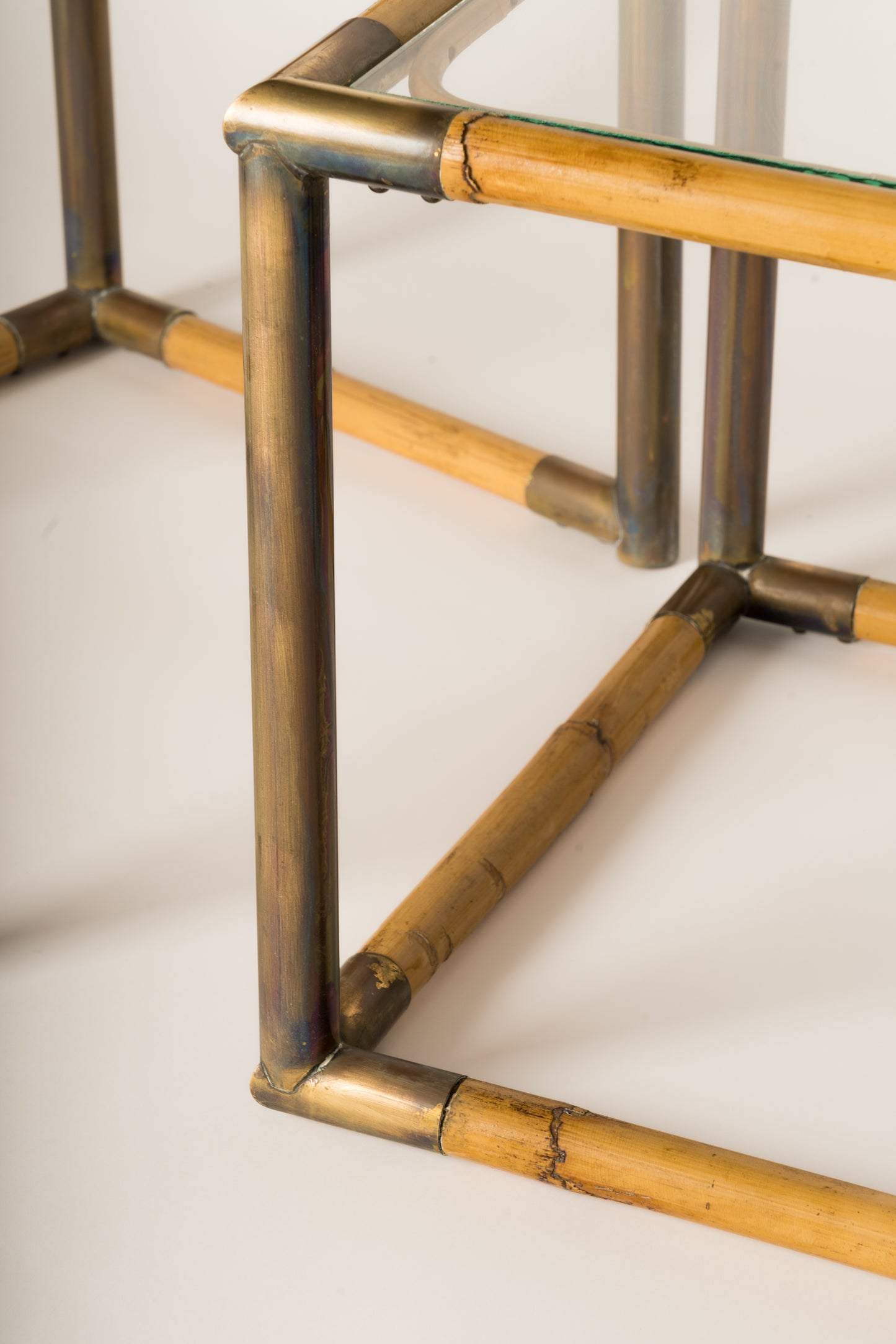 Set of Three Bamboo & Brass Nesting Tables, Italy, 1970's