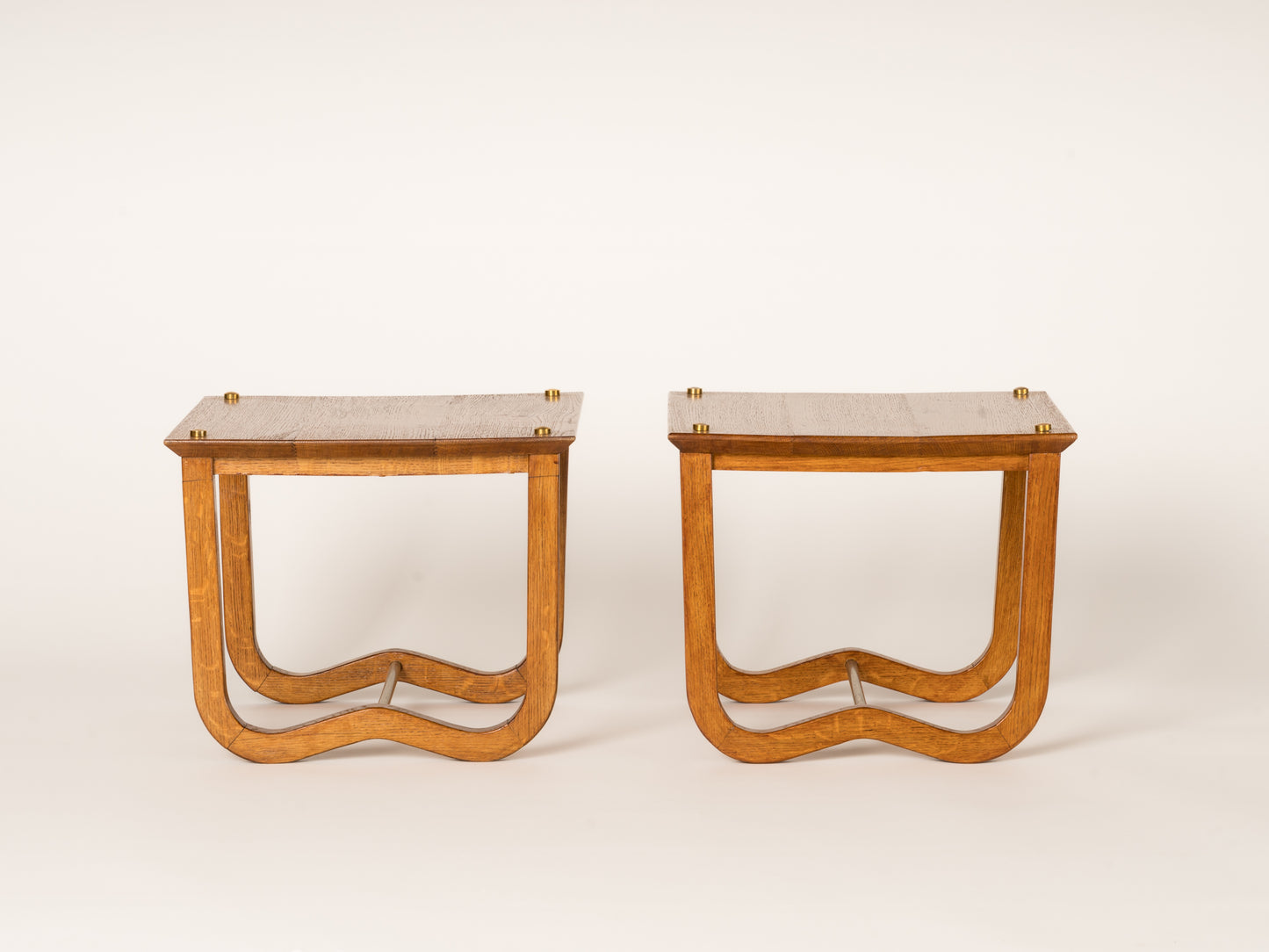 Pair of Square Oak Side Table with Wavy Legs - France 1950's