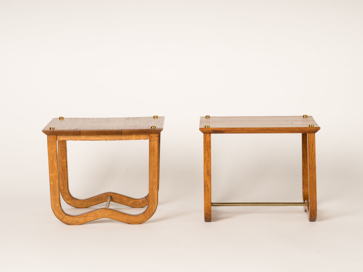 Pair of Square Oak Side Table with Wavy Legs - France 1950's