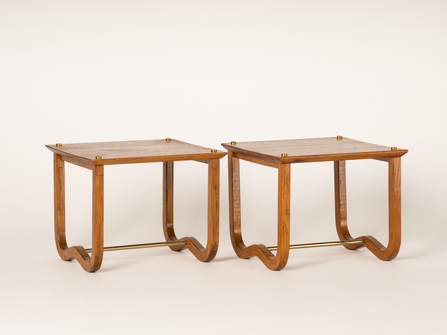 Pair of Square Oak Side Table with Wavy Legs - France 1950's