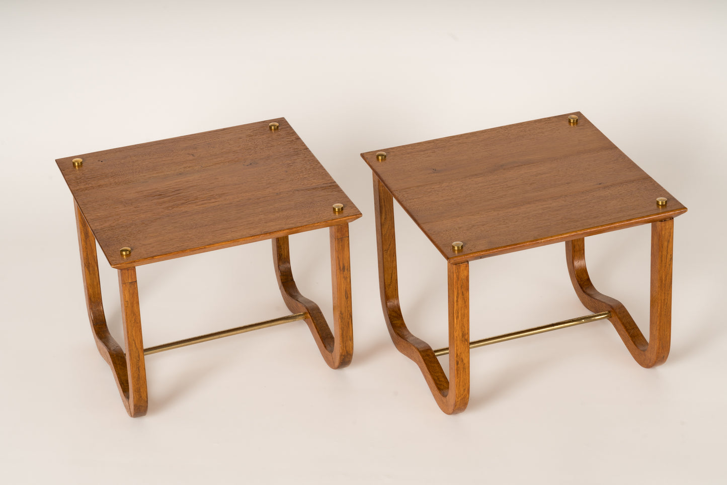 Pair of Square Oak Side Table with Wavy Legs - France 1950's