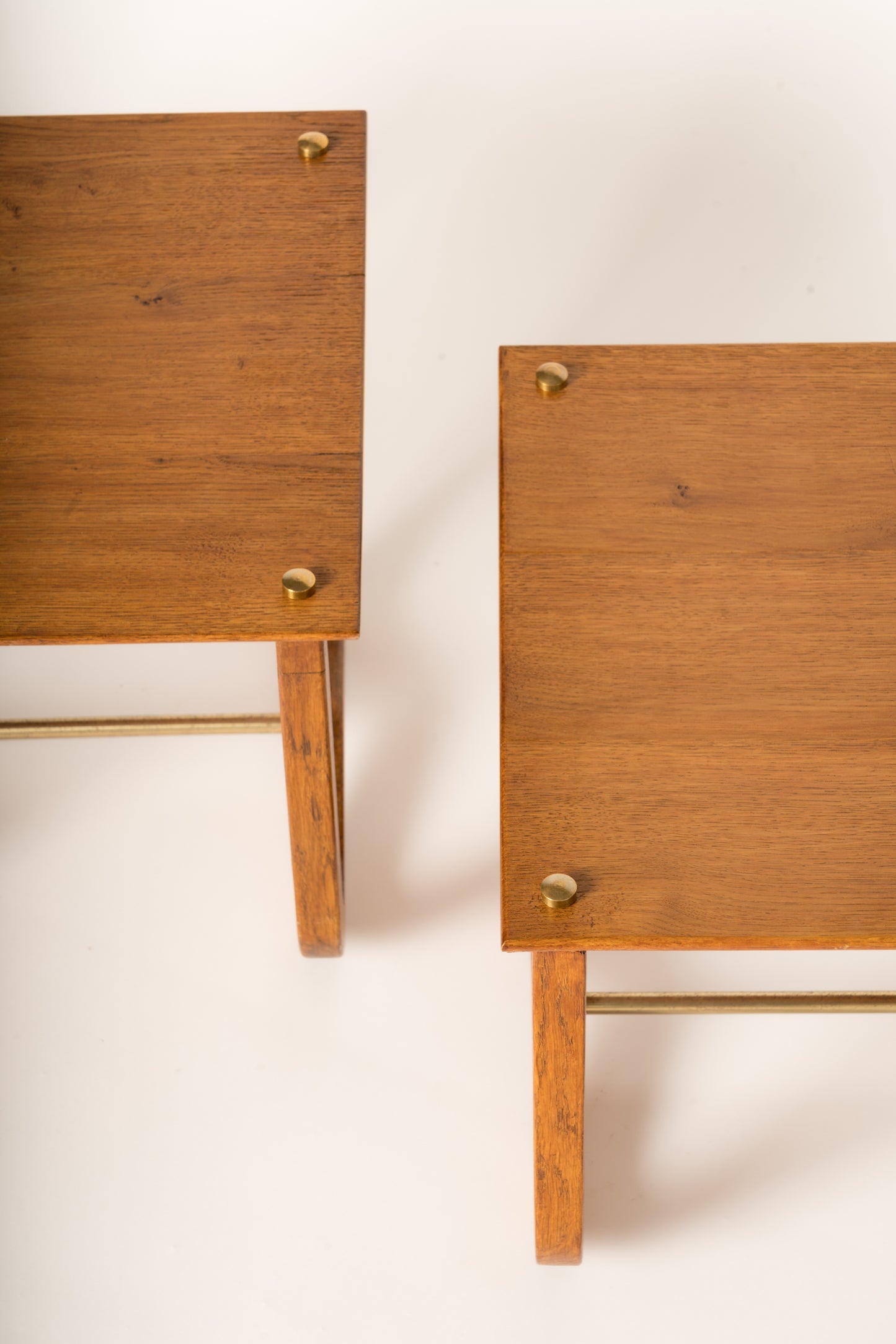 Pair of Square Oak Side Table with Wavy Legs - France 1950's