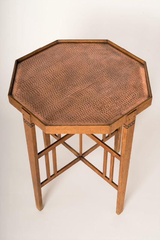 Oak and Copper Viennese Secession Oak Side Table, Austria 1910's