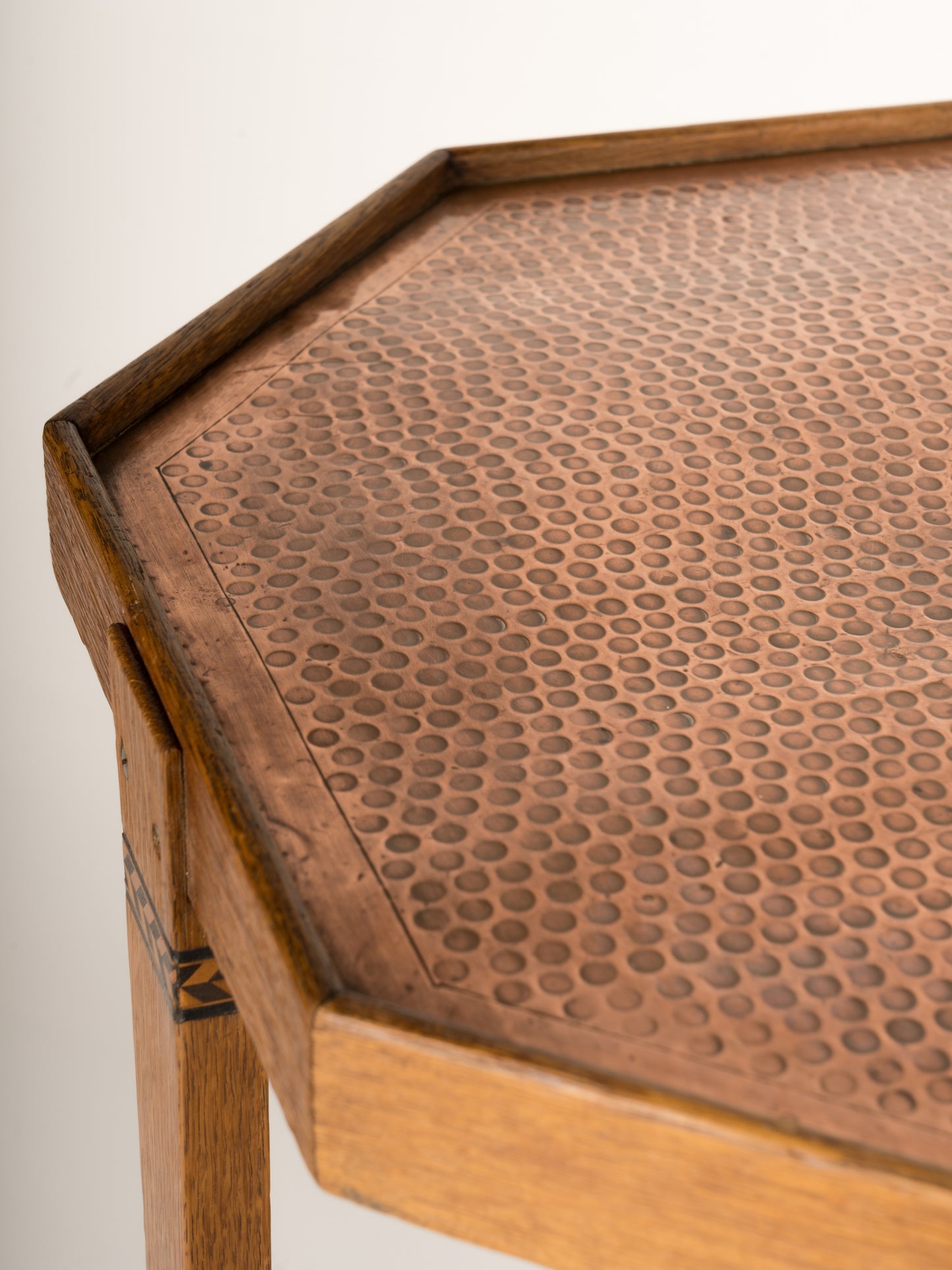 Oak and Copper Viennese Secession Oak Side Table, Austria 1910's