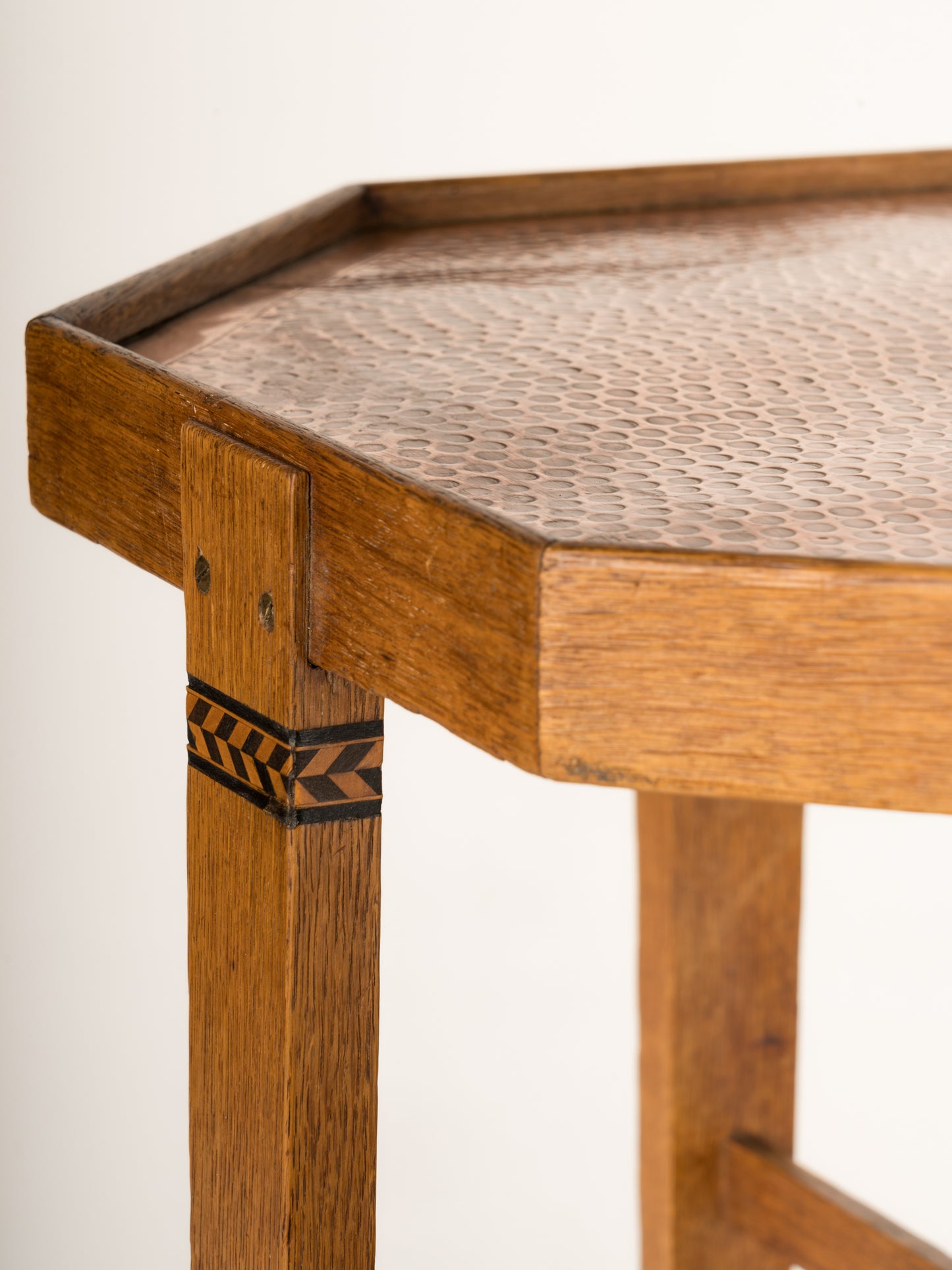 Oak and Copper Viennese Secession Oak Side Table, Austria 1910's