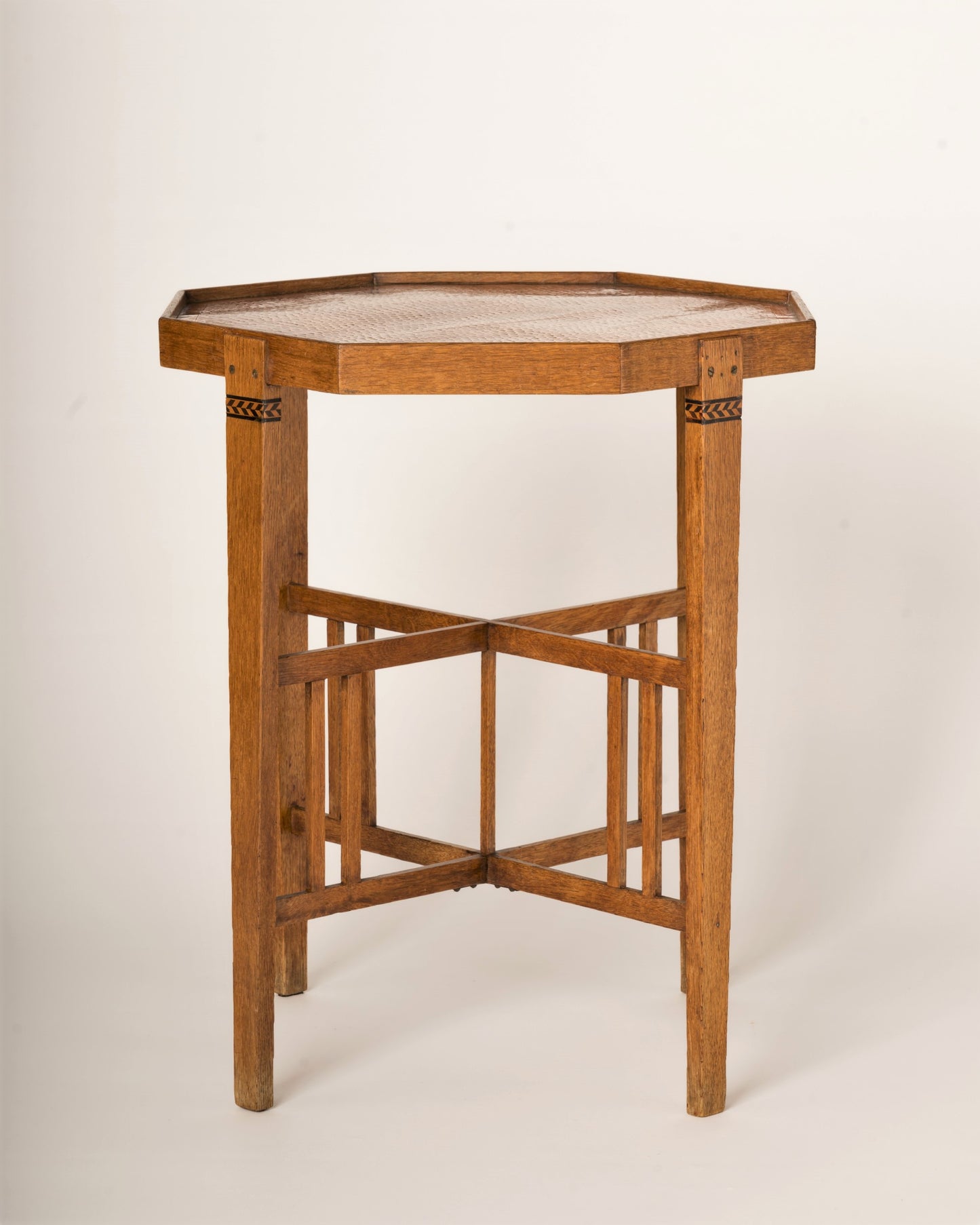 Oak and Copper Viennese Secession Oak Side Table, Austria 1910's