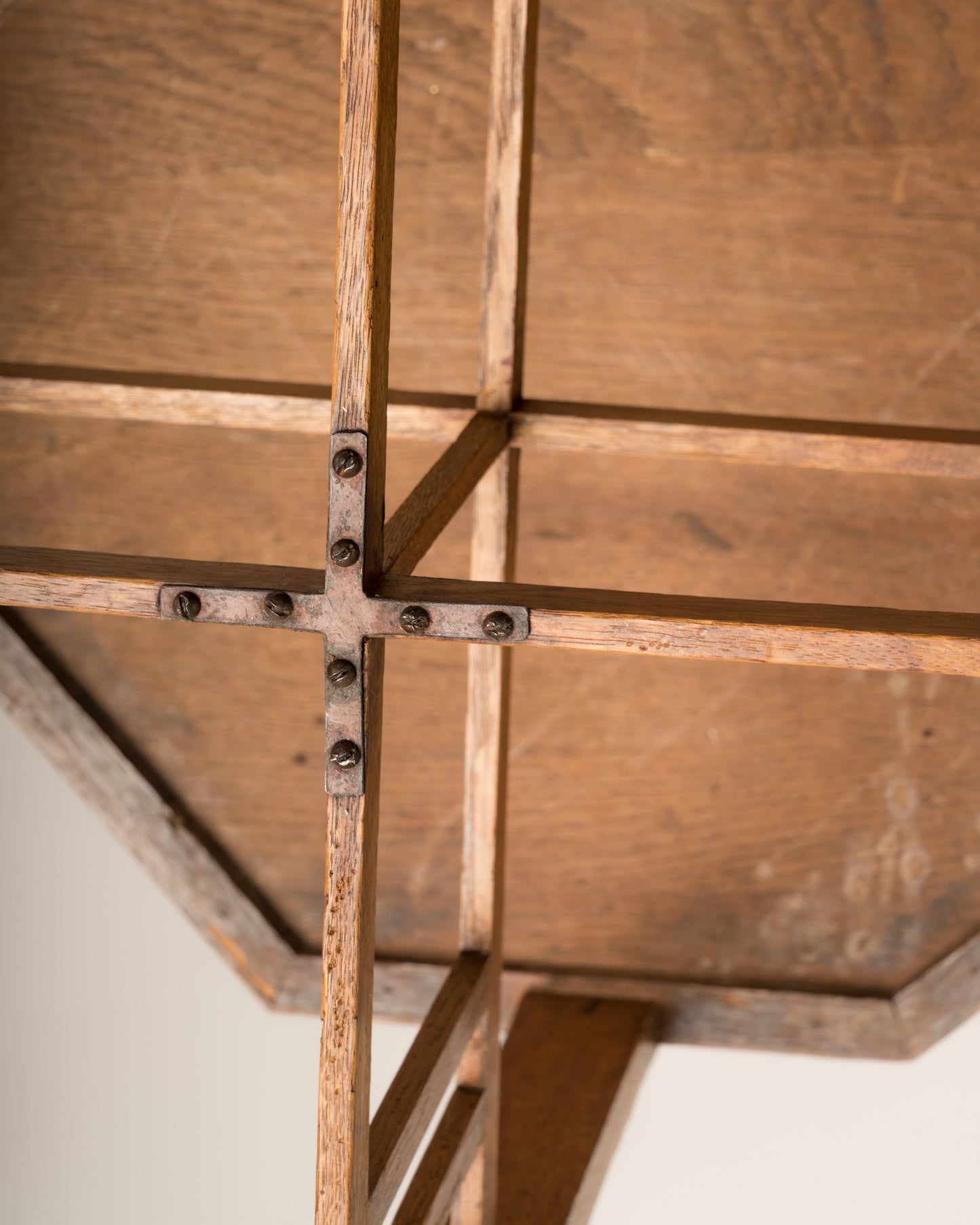 Oak and Copper Viennese Secession Oak Side Table, Austria 1910's