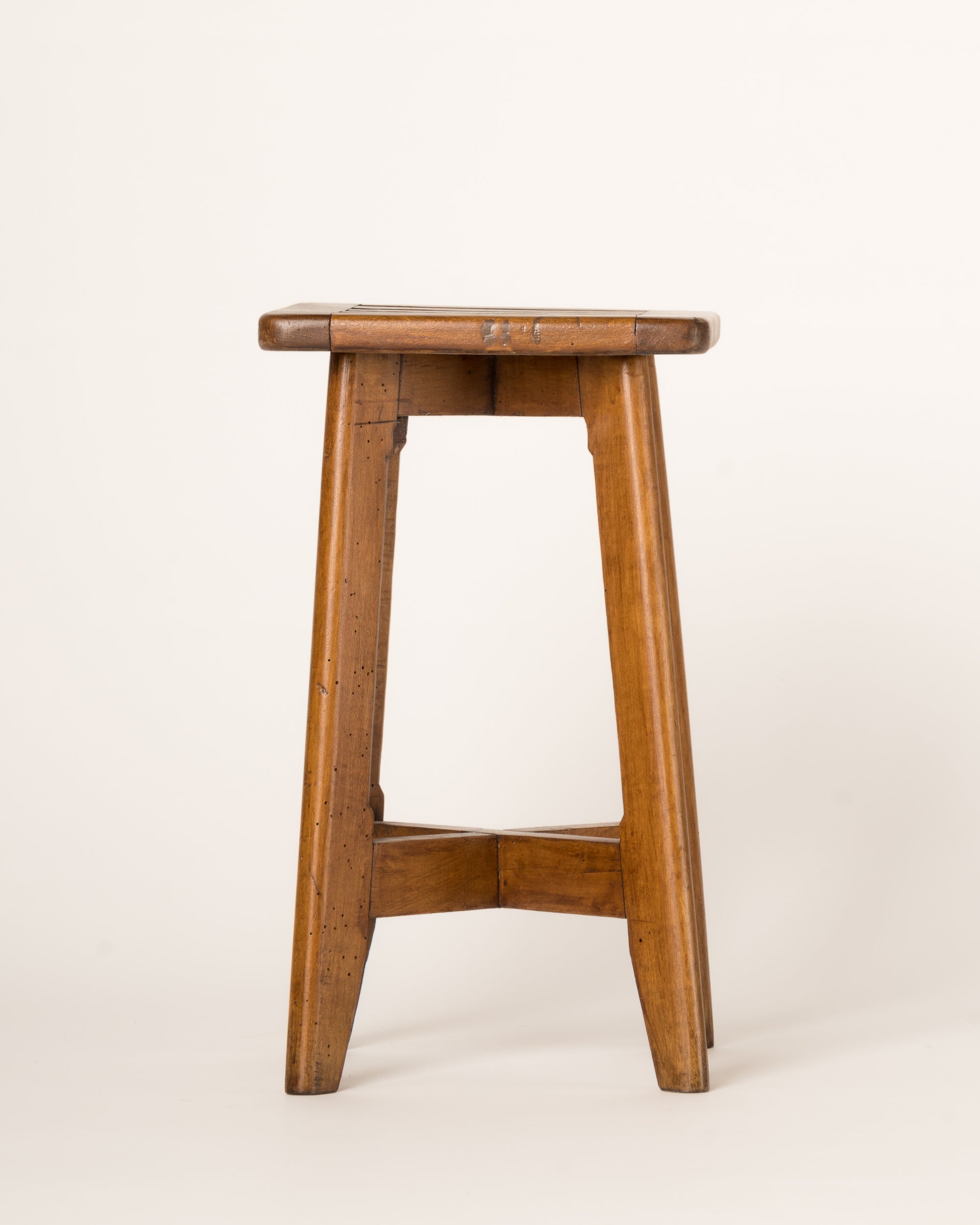 Reconstruction Oak Split Slats Stool in the Style of Gascoin, France, 1950's