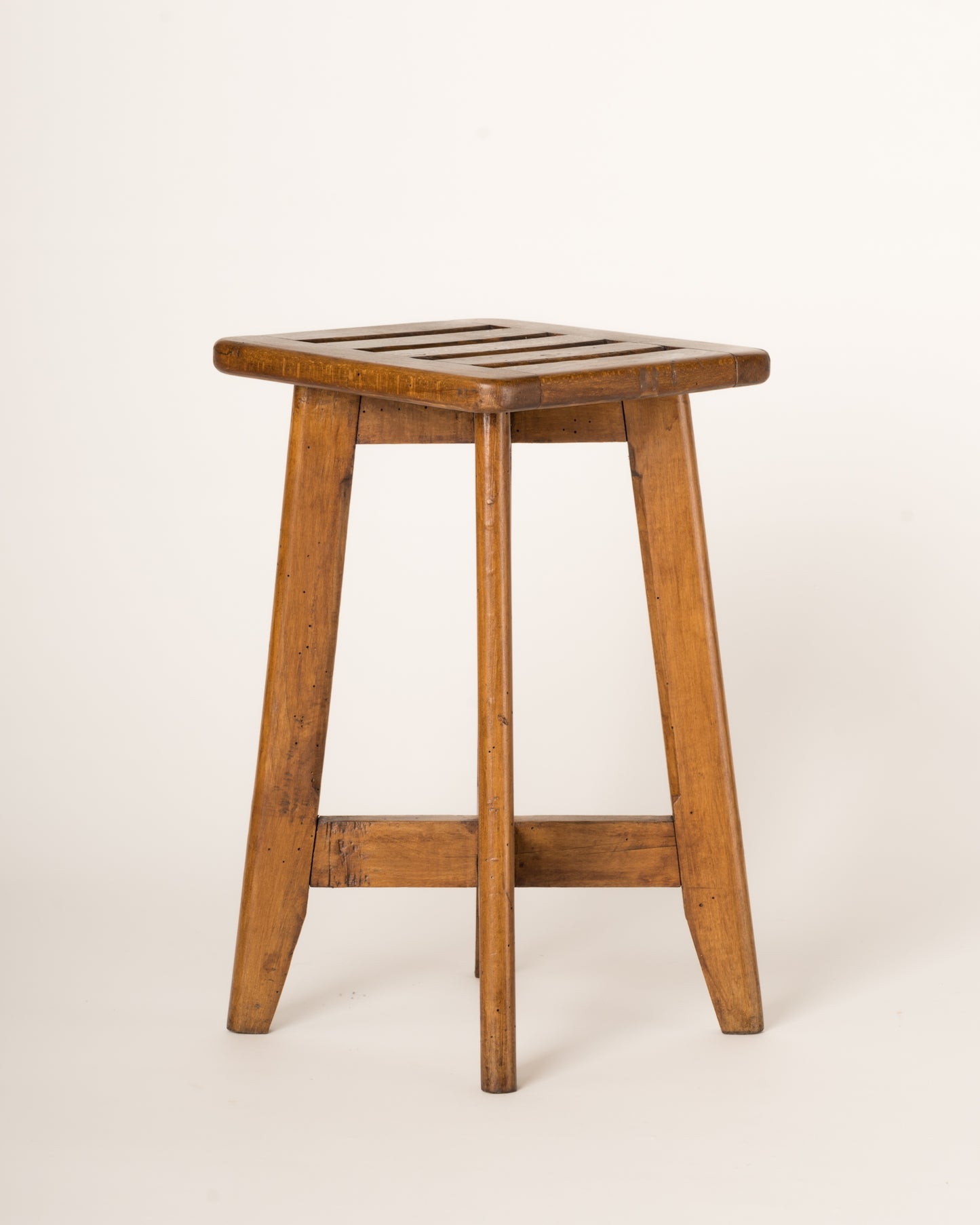 Reconstruction Oak Split Slats Stool in the Style of Gascoin, France, 1950's