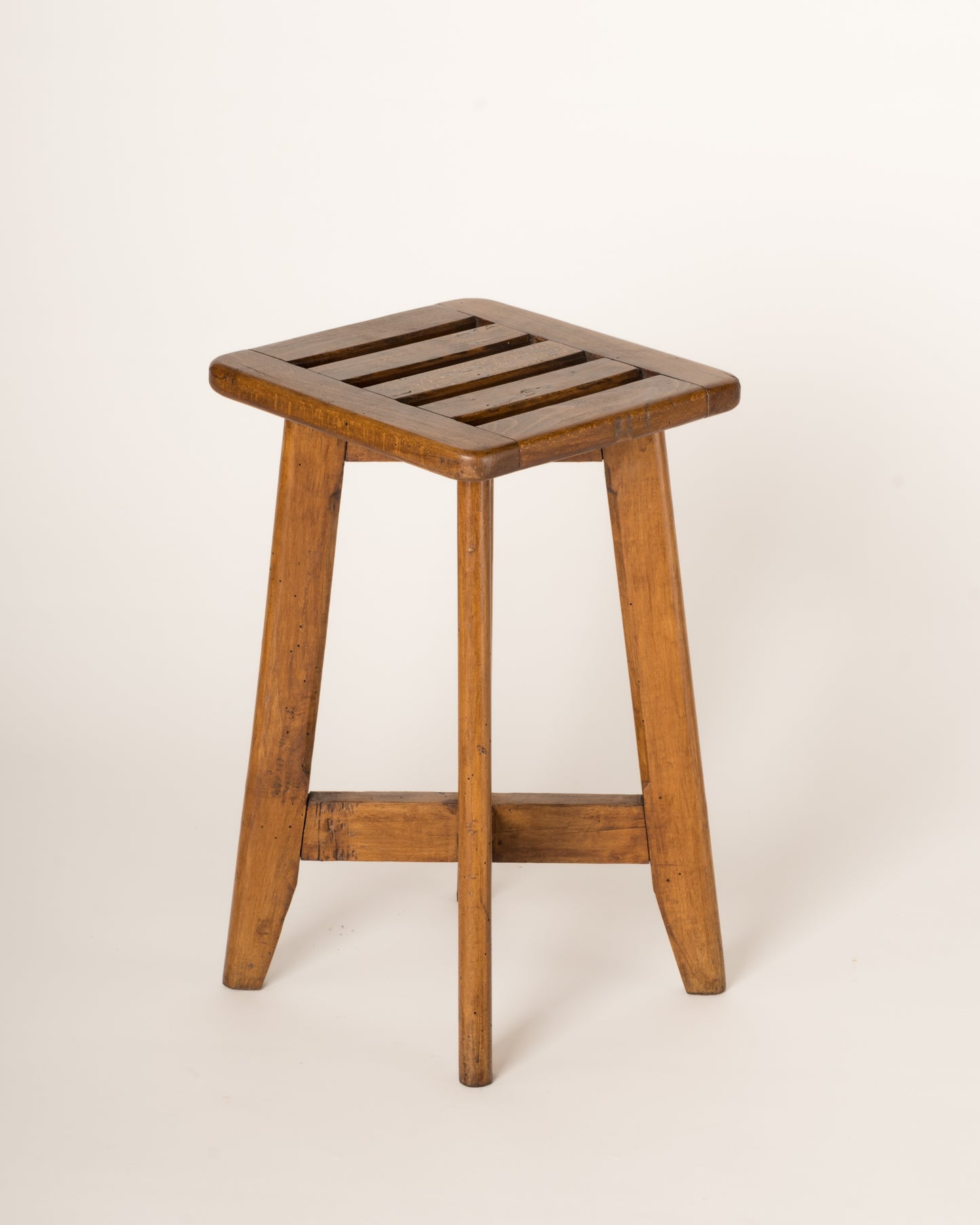 Reconstruction Oak Split Slats Stool in the Style of Gascoin, France, 1950's